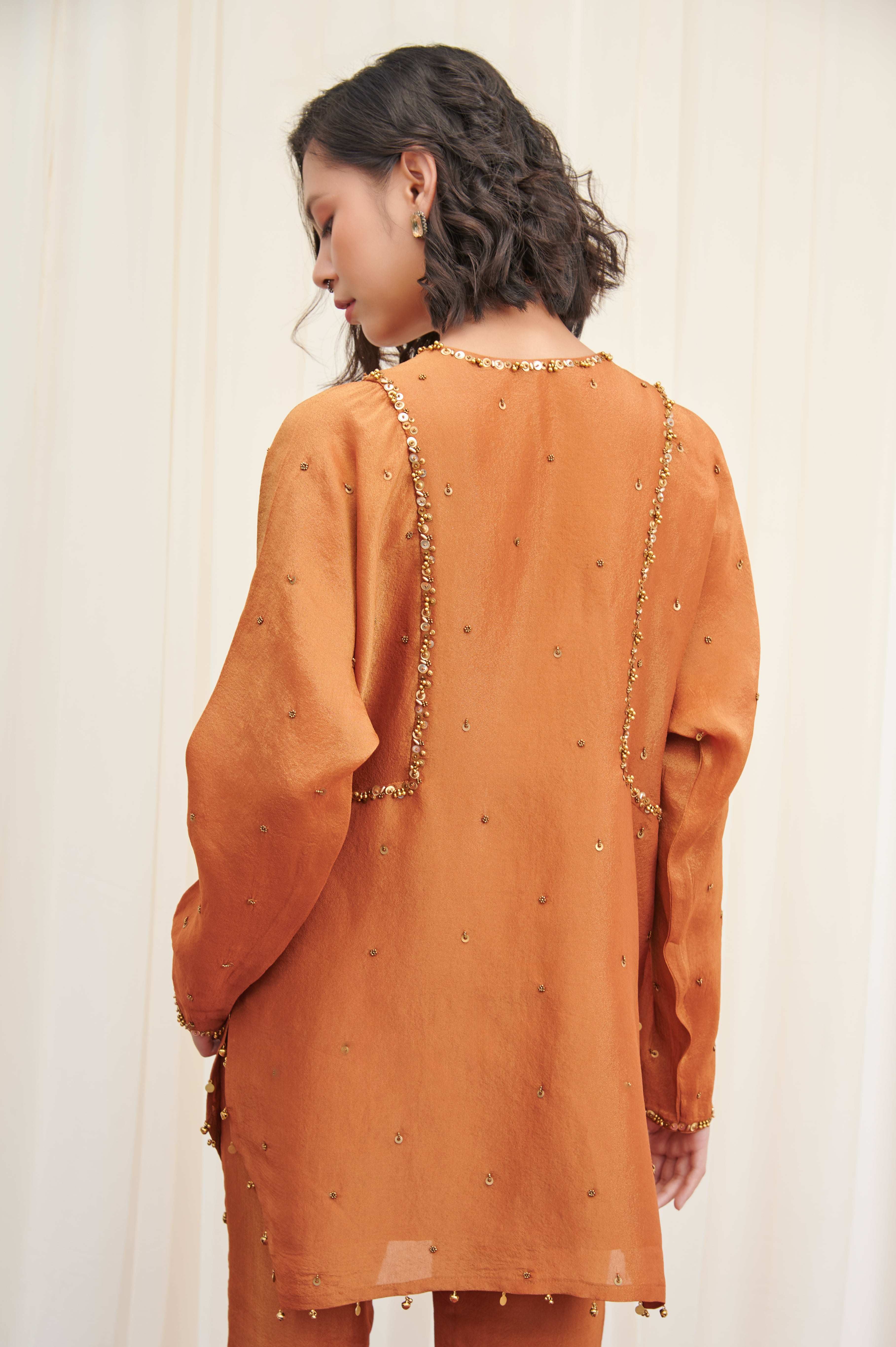 Mayur Mustard Embroidered Tissue Kurta with pants