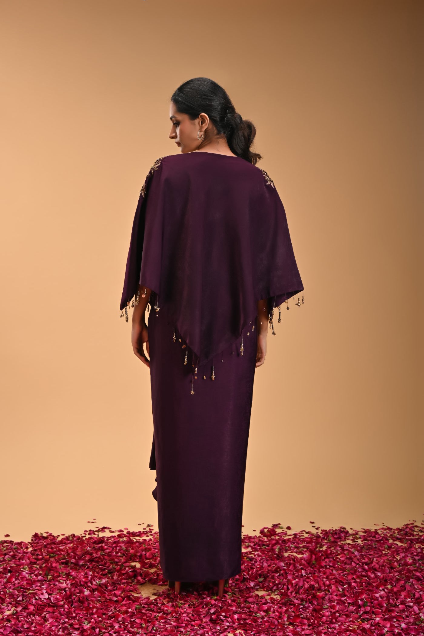 Garuda Purple Embroidery blouse with Drape Skirt and Cape