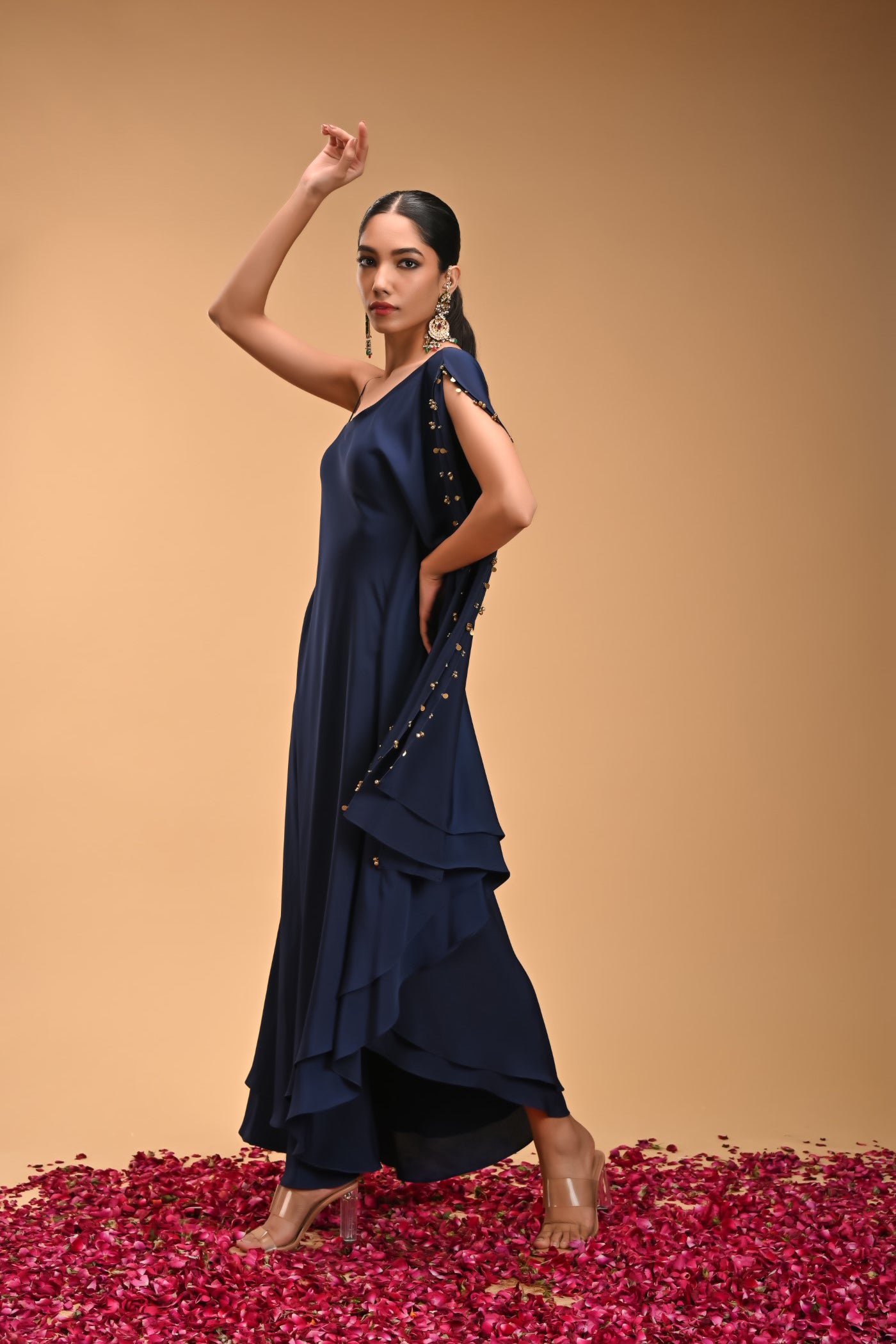 Aralam dress Blue One shopulder drape dress