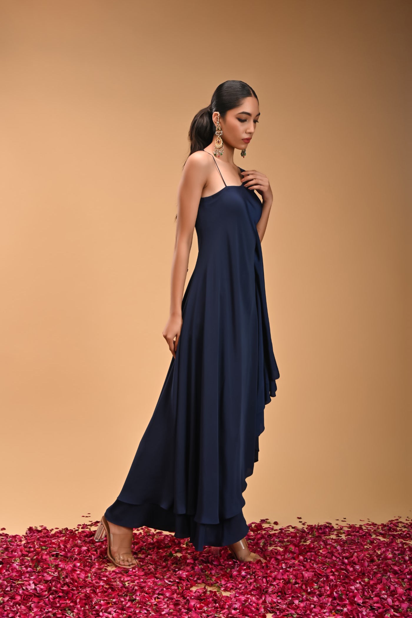 Aralam dress Blue One shopulder drape dress