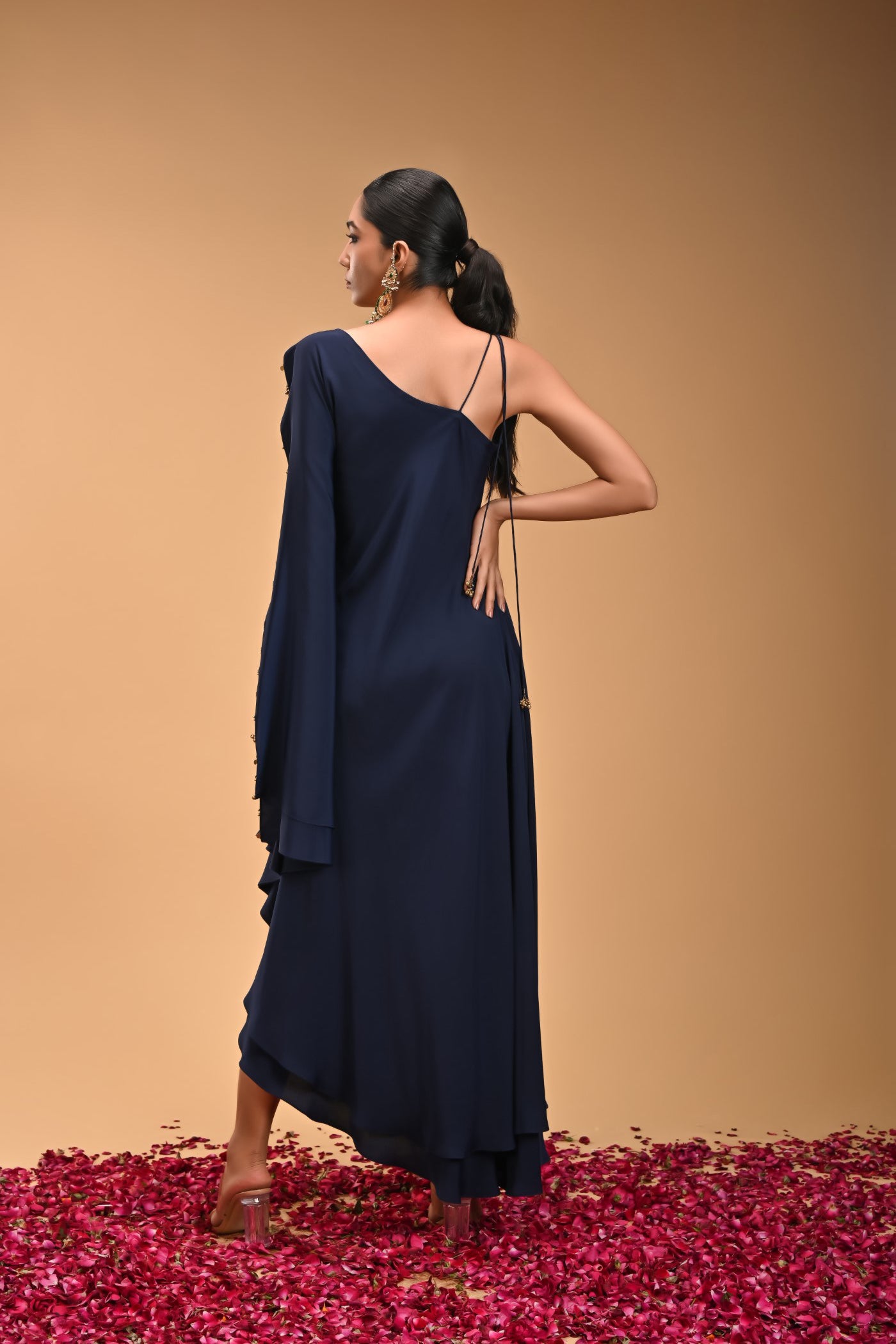 Aralam dress Blue One shopulder drape dress