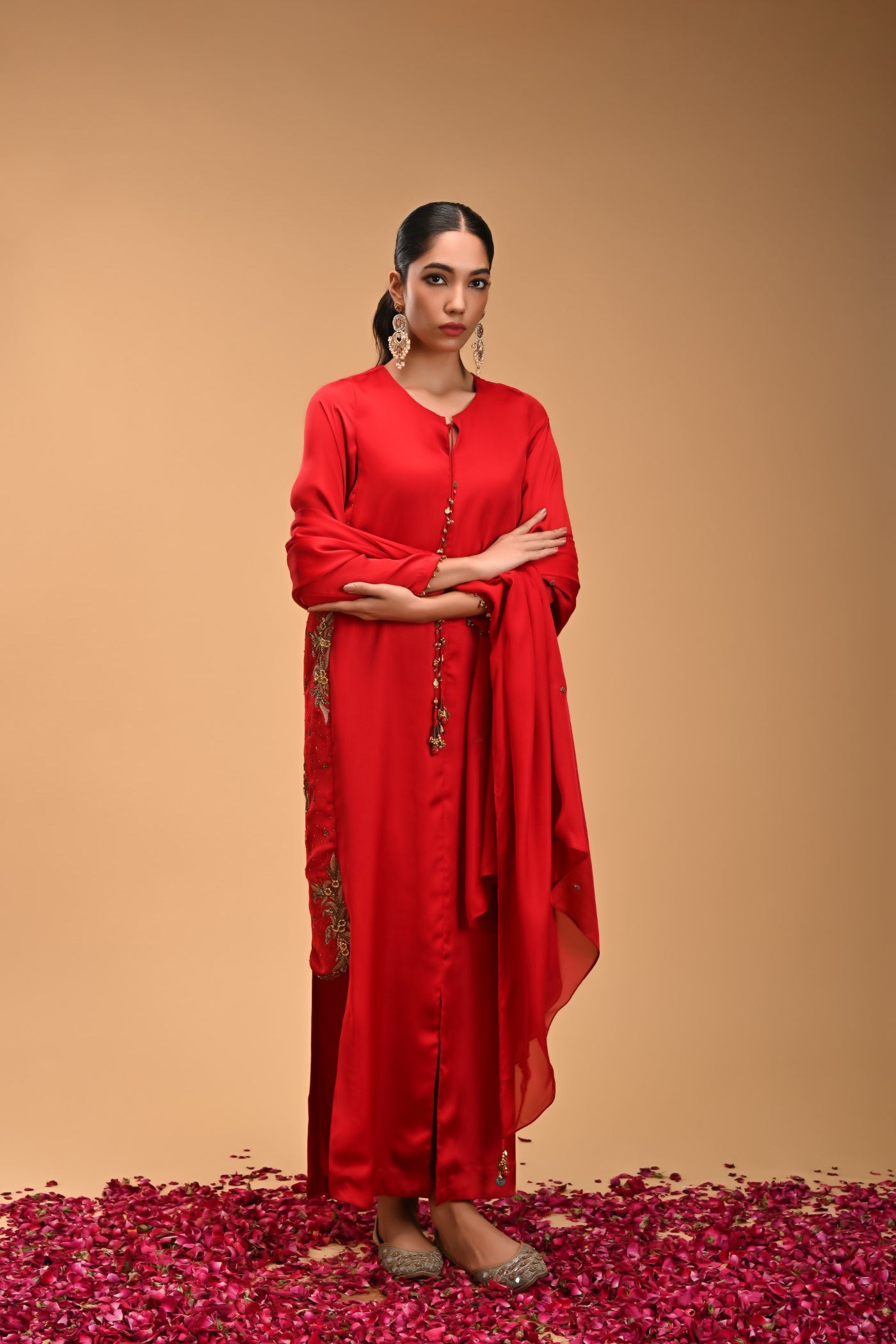 Matsya Red embroidered Dress with Dupatta