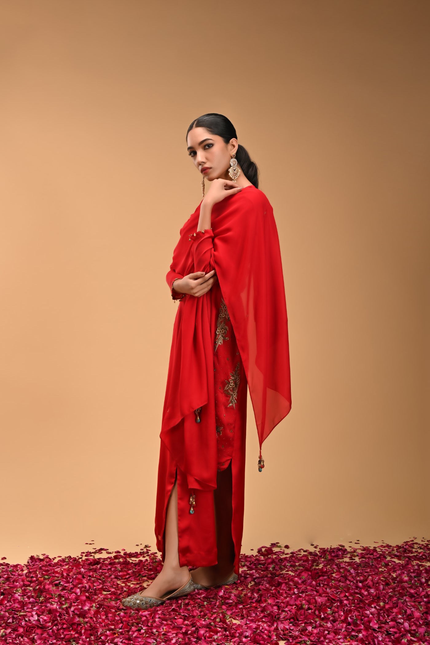 Matsya Red embroidered Dress with Dupatta