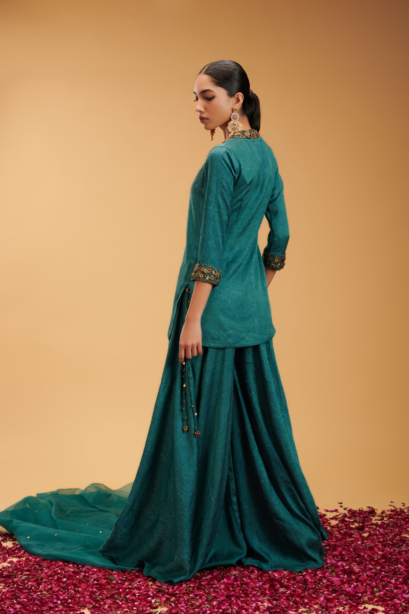 Mayuram Turqoise Embroidered Kurta with Plazzo and dupatta