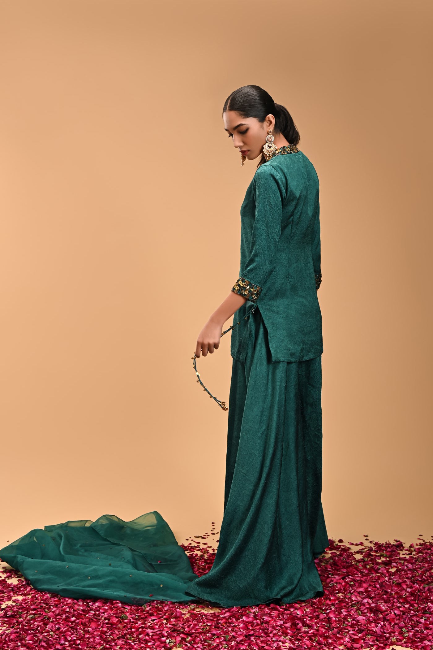 Mayuram Turqoise Embroidered Kurta with Plazzo and dupatta