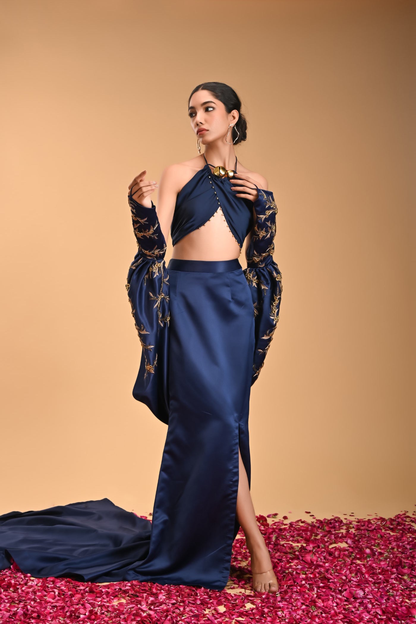 Trisoolam Blue Overlap Blouse with Skirt and Cape