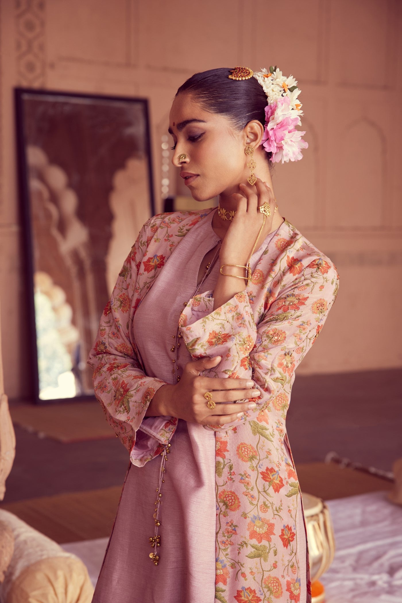 Shikhar jacket Pink  embroidered Cape