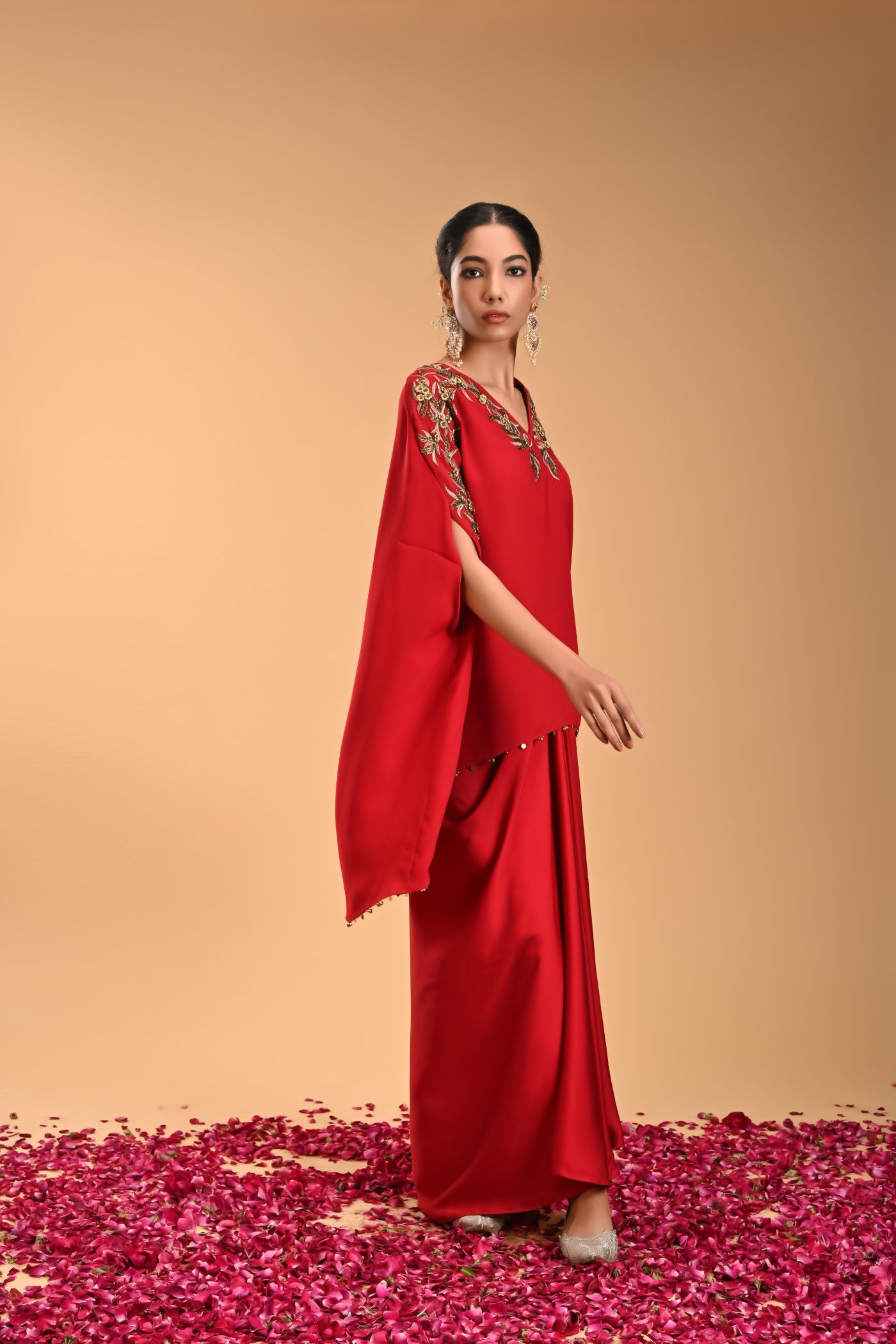 Mushti Red Mariana Silk Top with Skirt