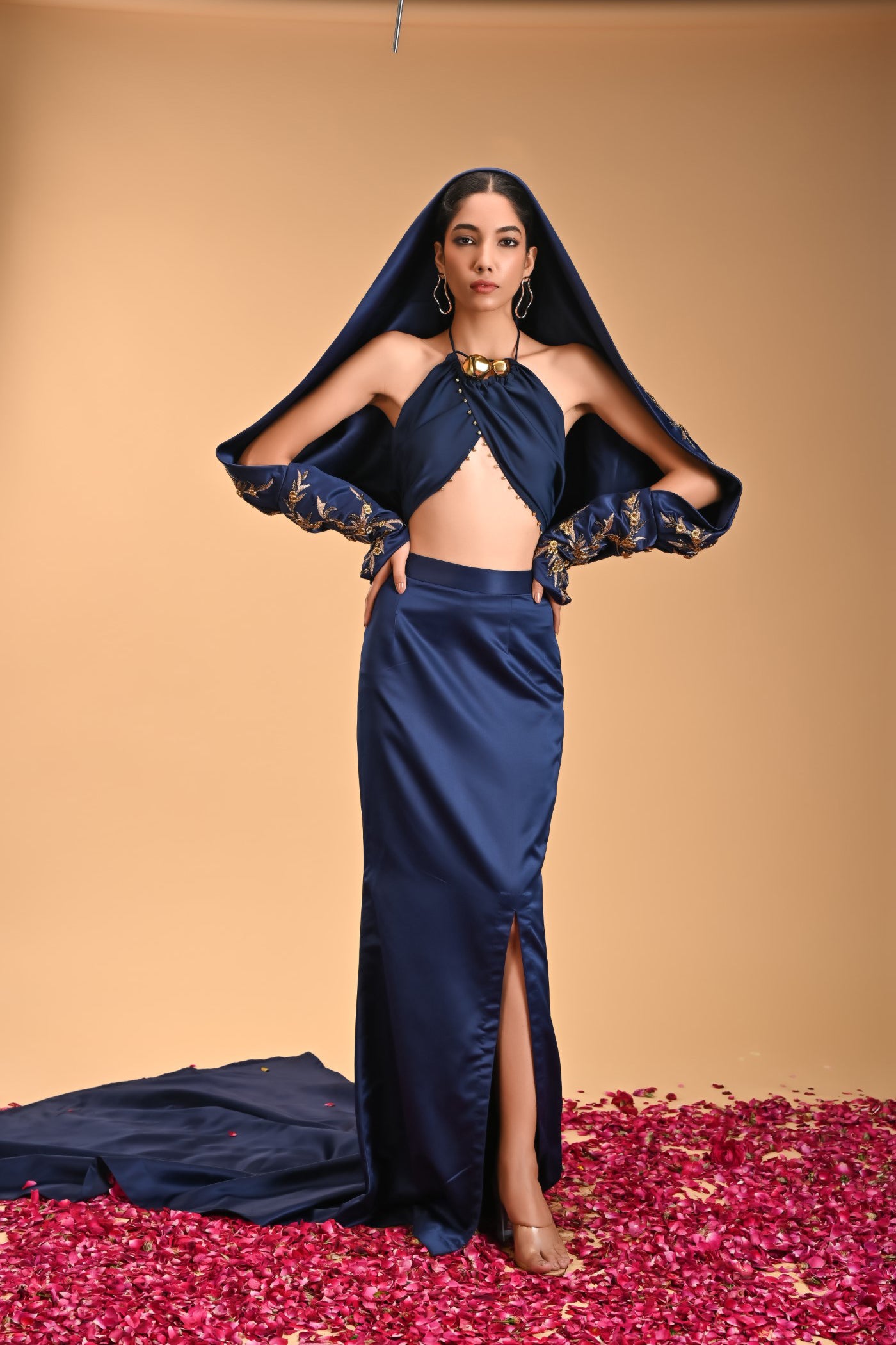 Trisoolam Blue Overlap Blouse with Skirt and Cape