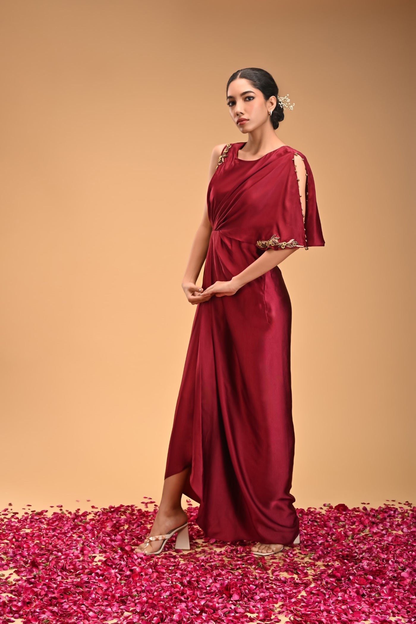 Katava dress Maroon Satin embroidered Dress