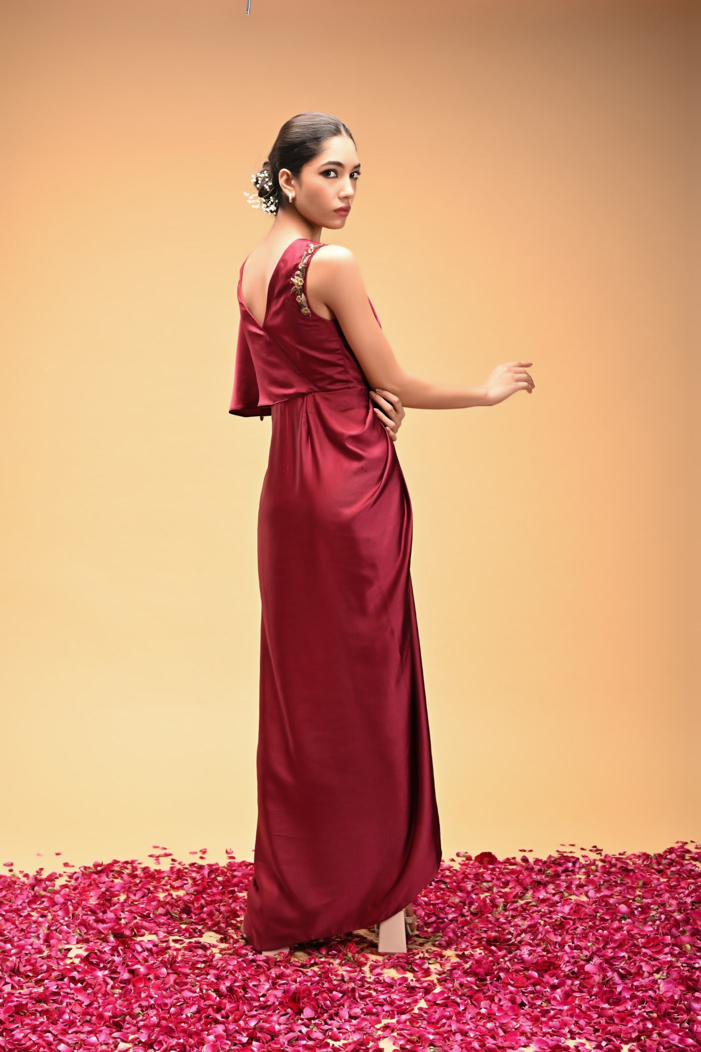 Katava dress Maroon Satin embroidered Dress