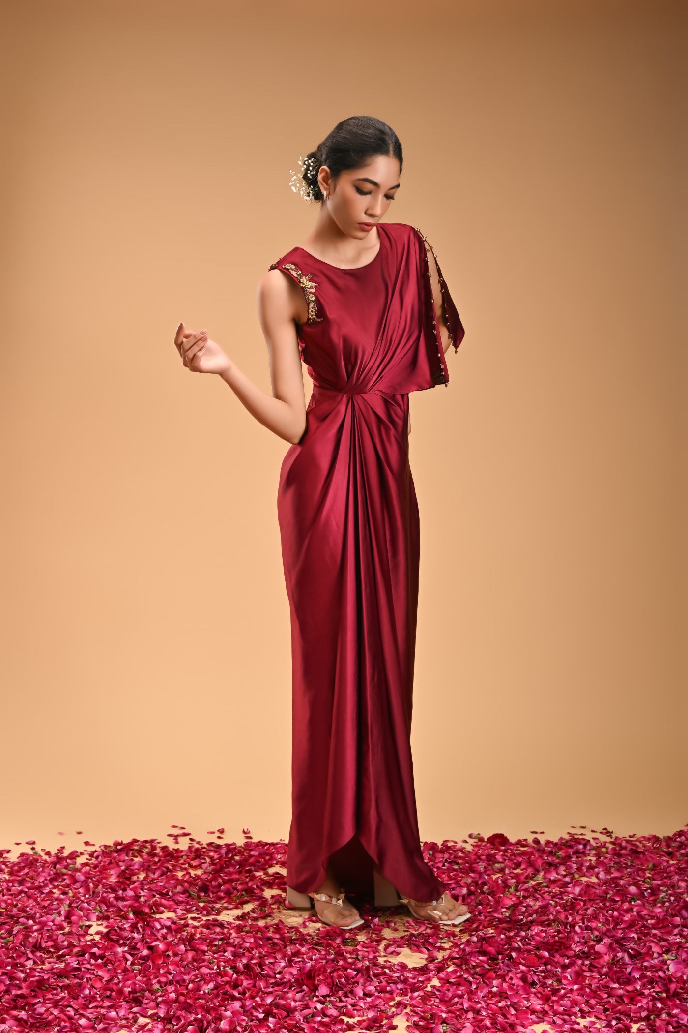 Katava dress Maroon Satin embroidered Dress