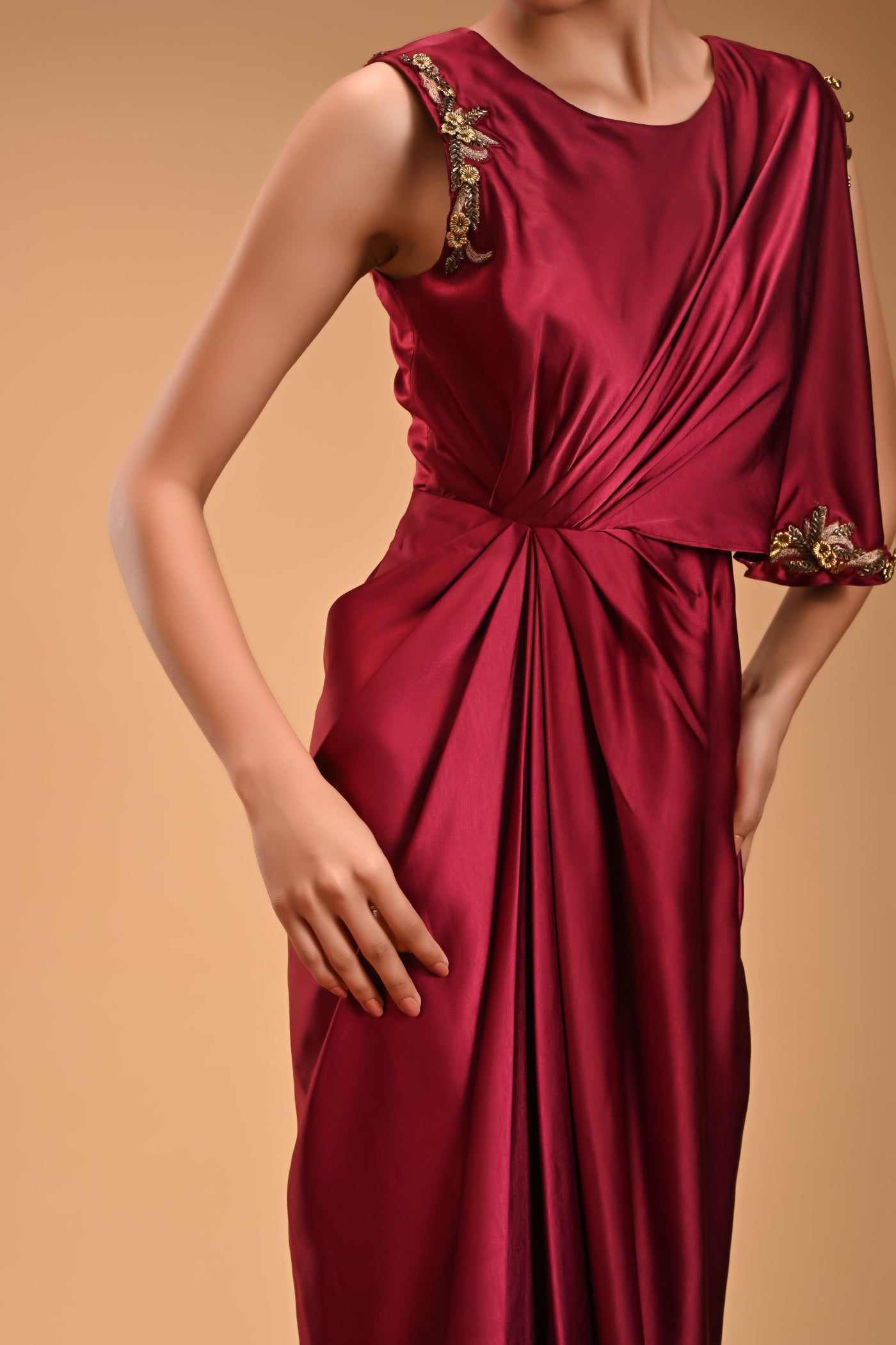 Katava dress Maroon Satin embroidered Dress