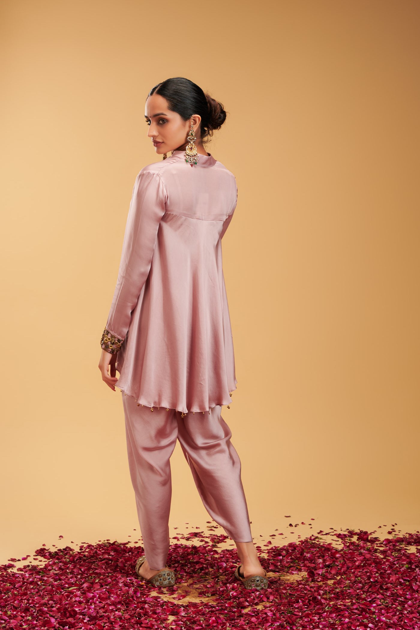 Palli Pink Satin Kurta with Dhoti