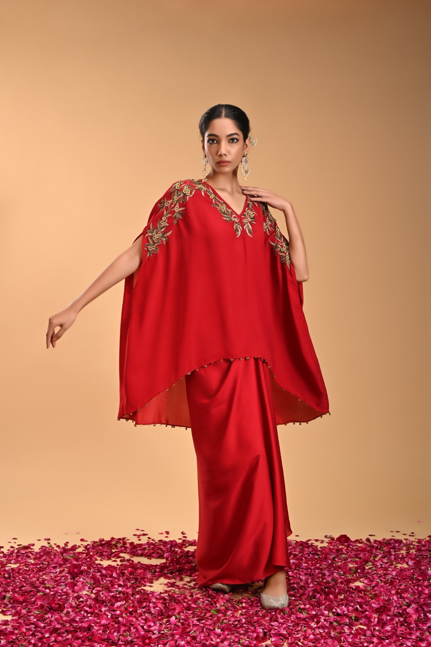 Mushti Red Mariana Silk Top with Skirt