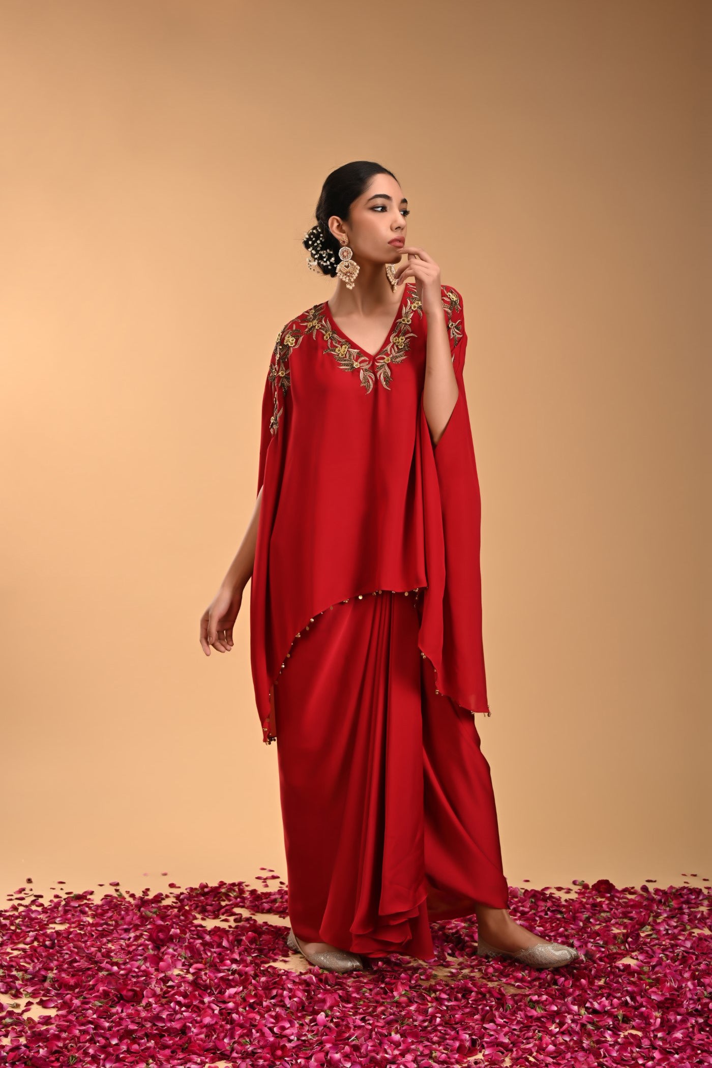 Mushti Red Mariana Silk Top with Skirt