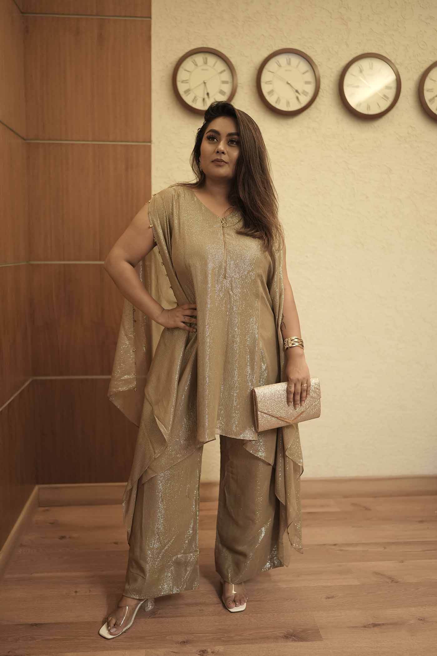 Tripataka Beige Lurex georegette Kurta with Pants