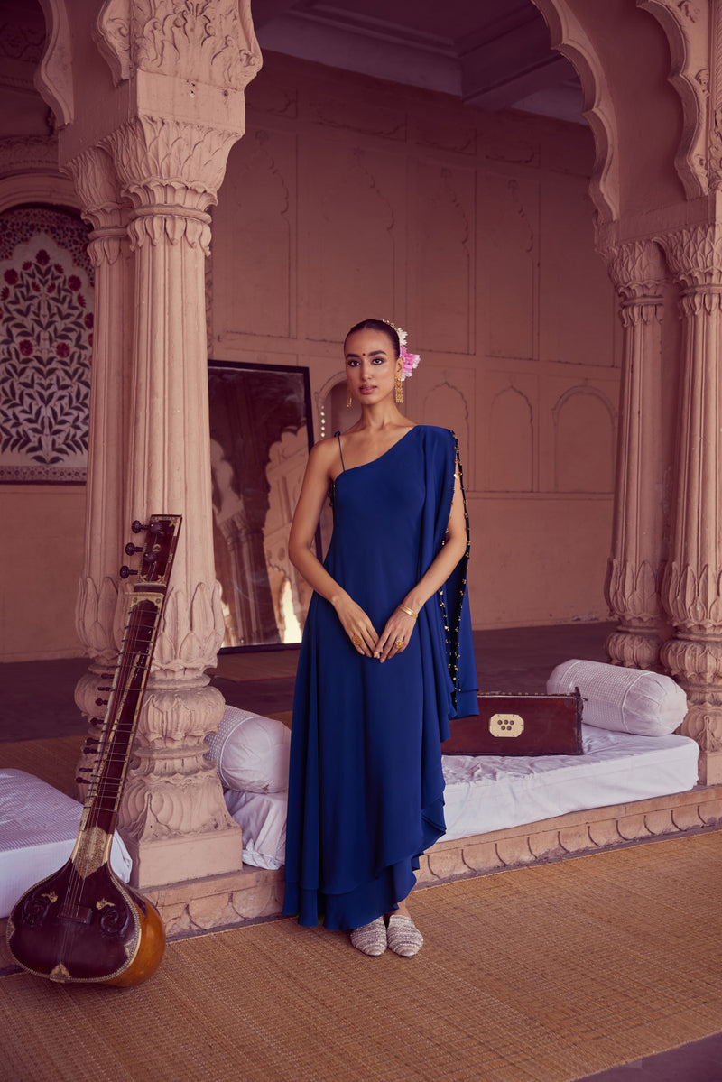 Aralam dress Blue One shopulder drape dress