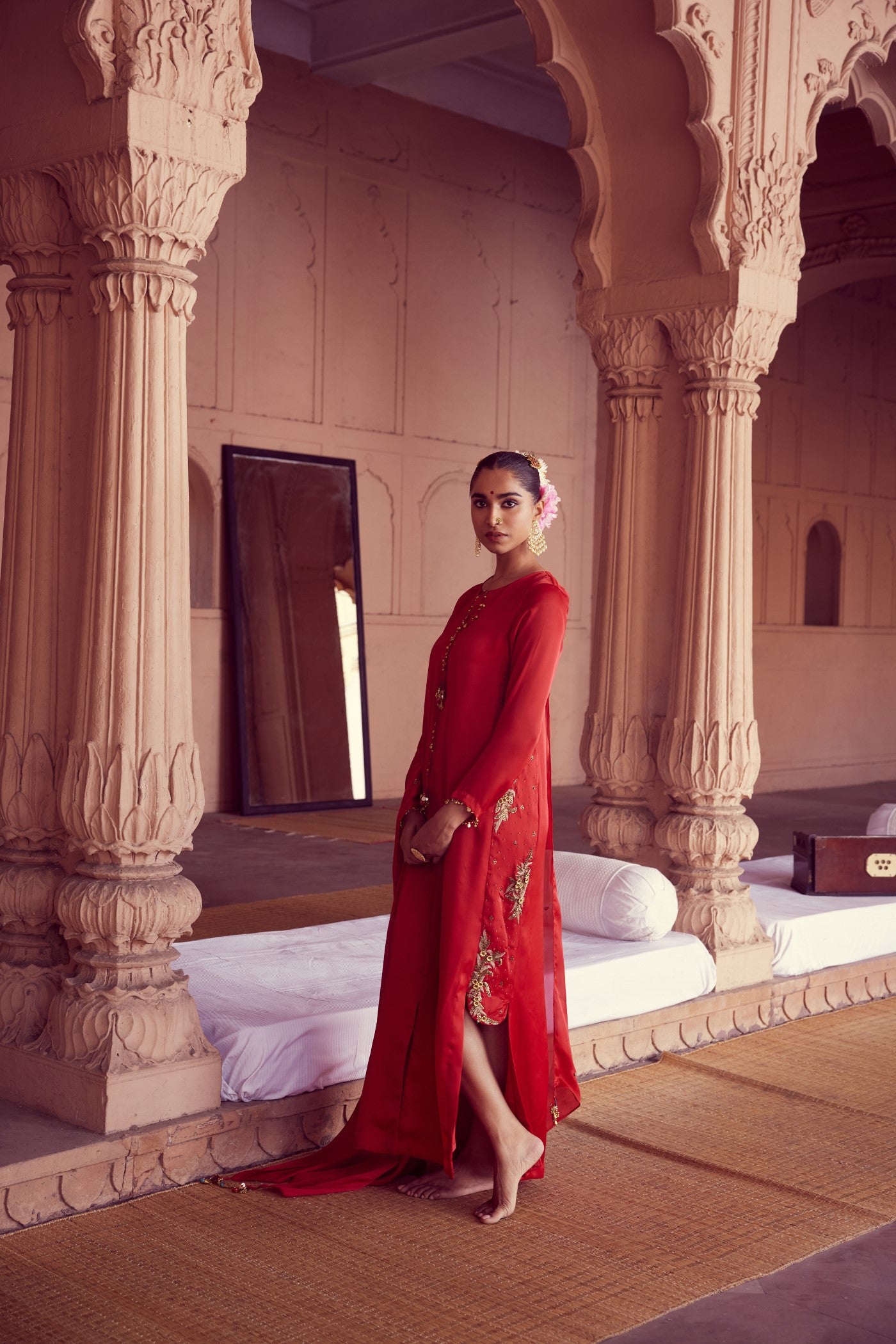 Matsya Red embroidered Dress with Dupatta