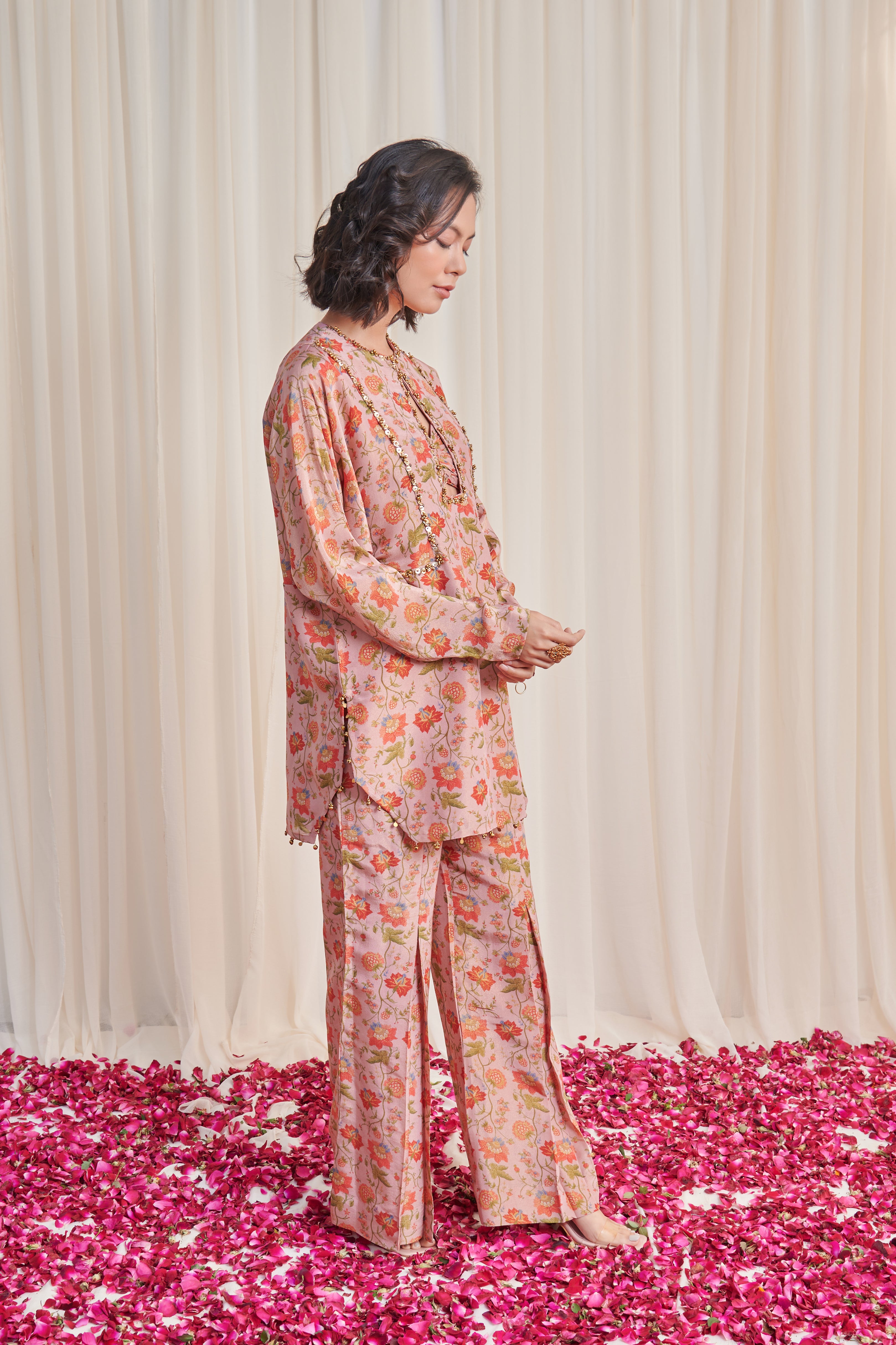 Sandash Pink Tissue Sequin Kurta with Pants