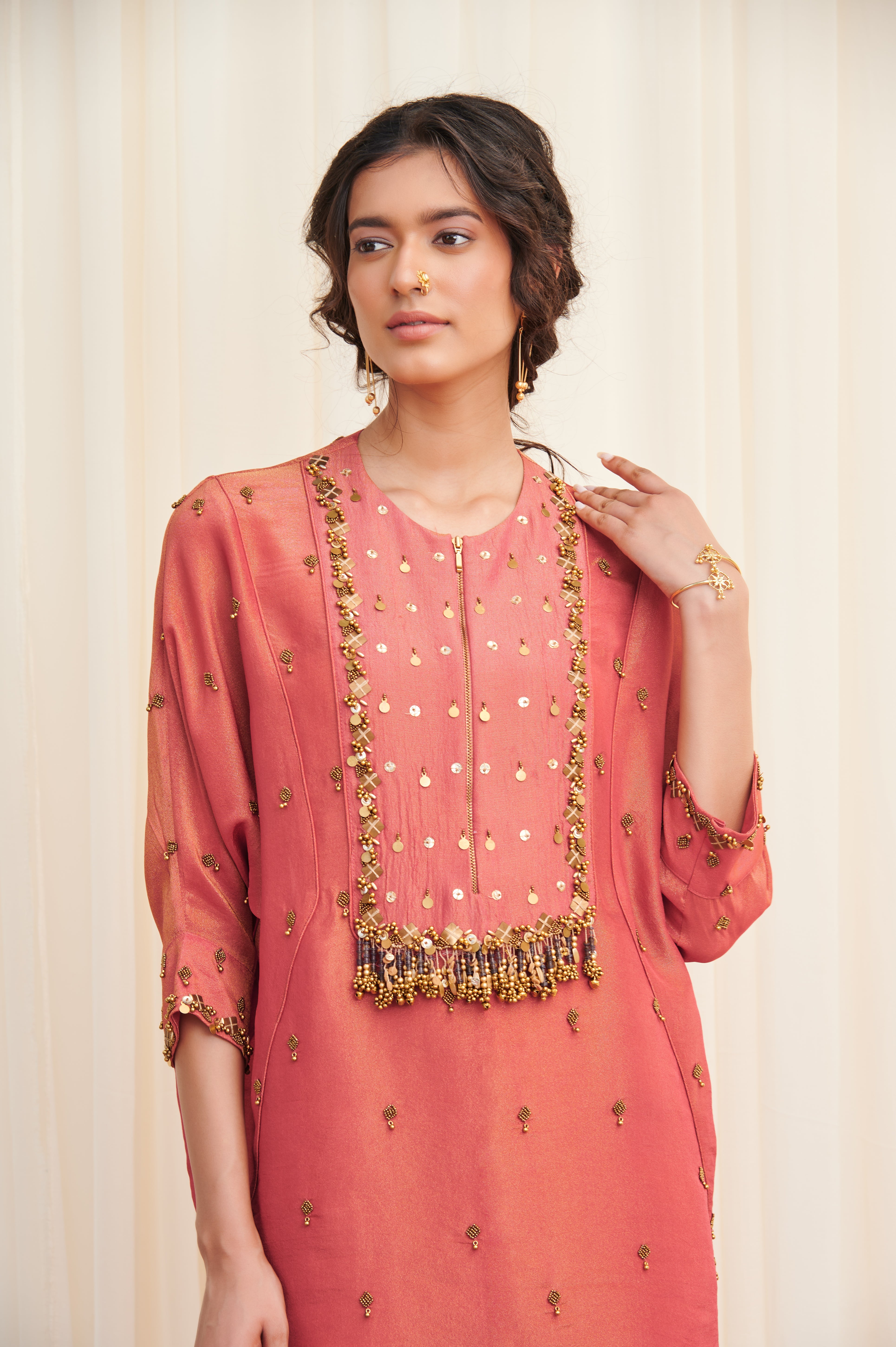 Mayurakhya Pink Embroidered Tissue Kurta with pants