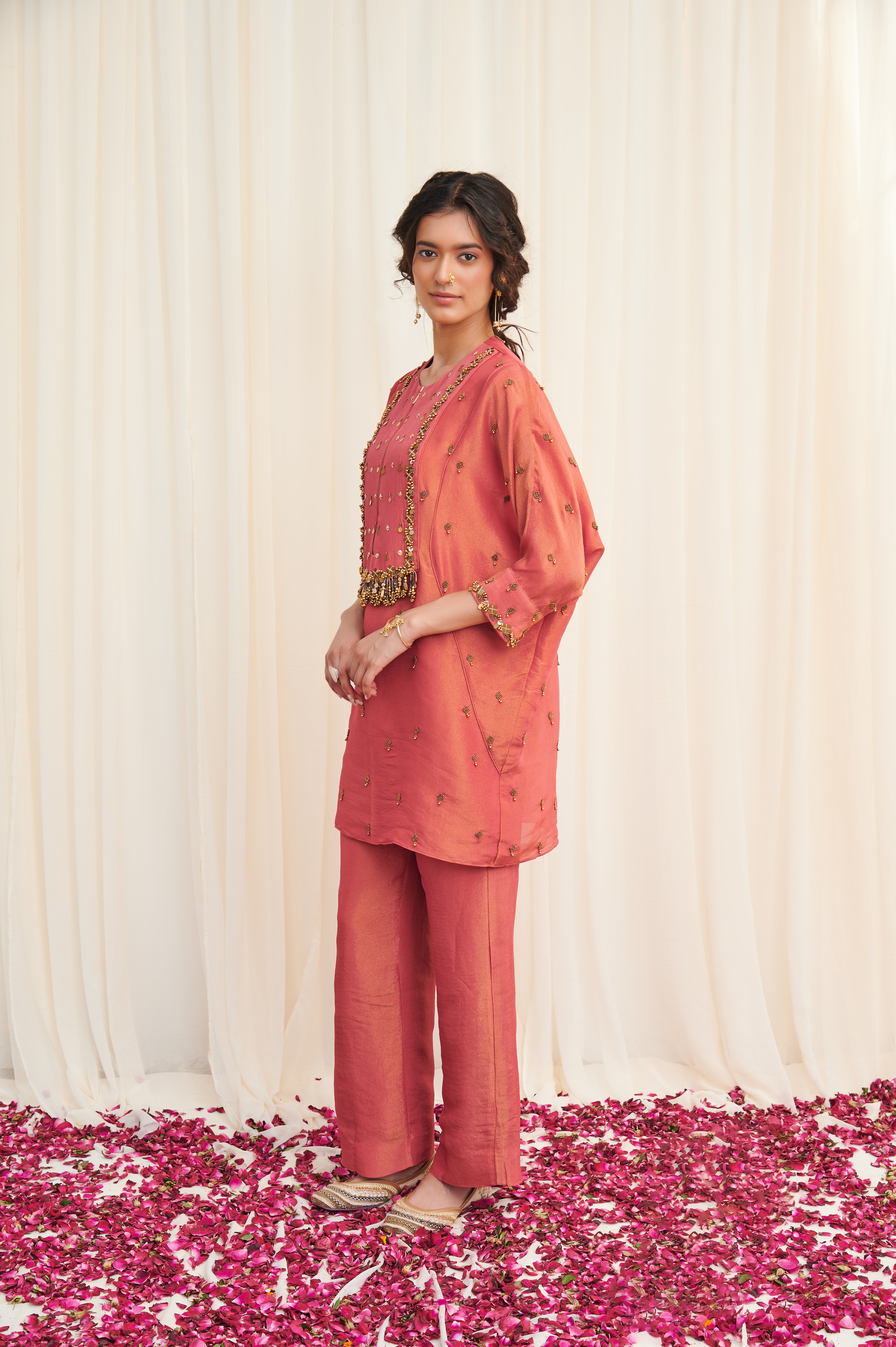 Mayurakhya Pink Embroidered Tissue Kurta with pants