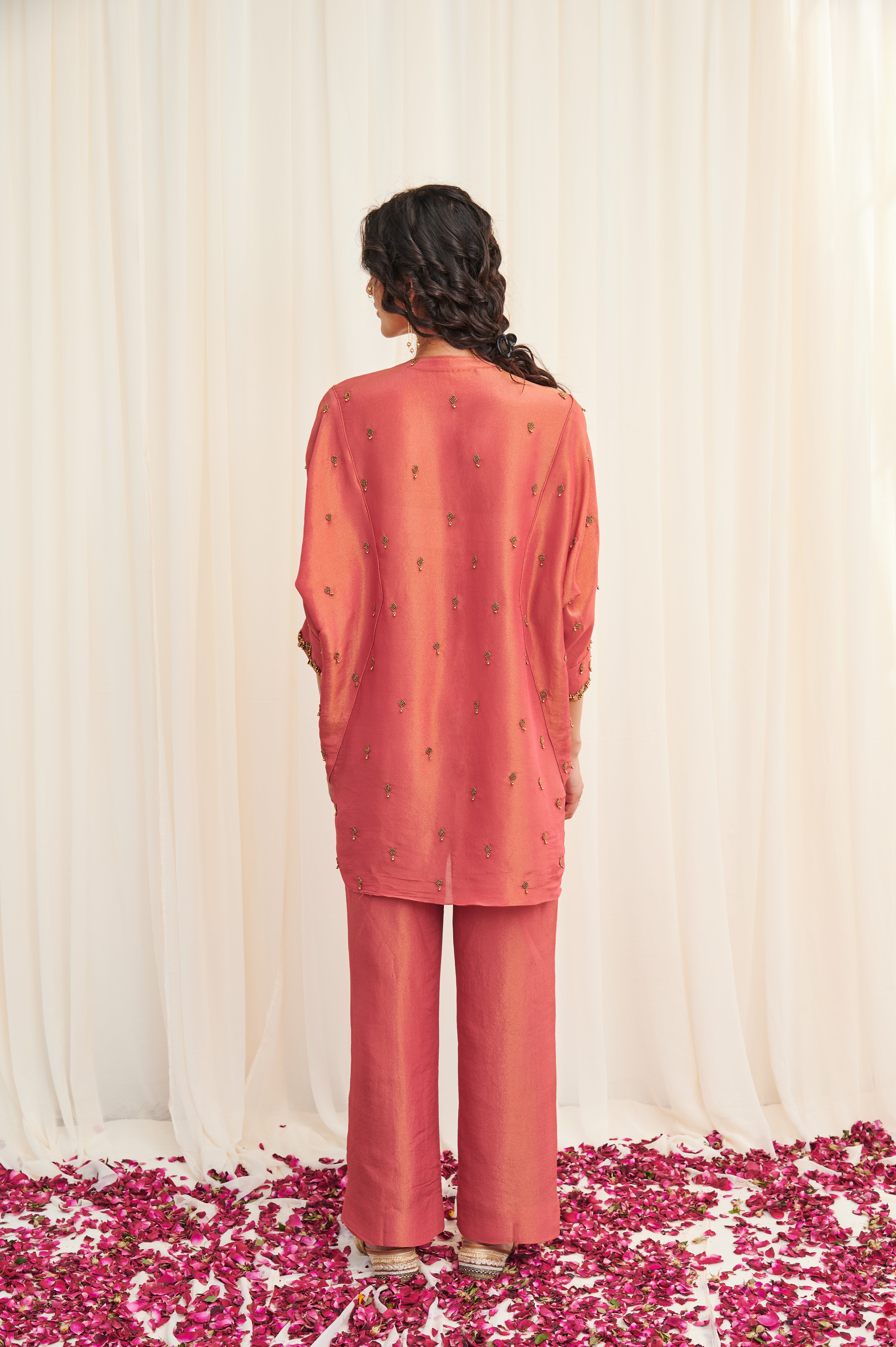 Mayurakhya Pink Embroidered Tissue Kurta with pants