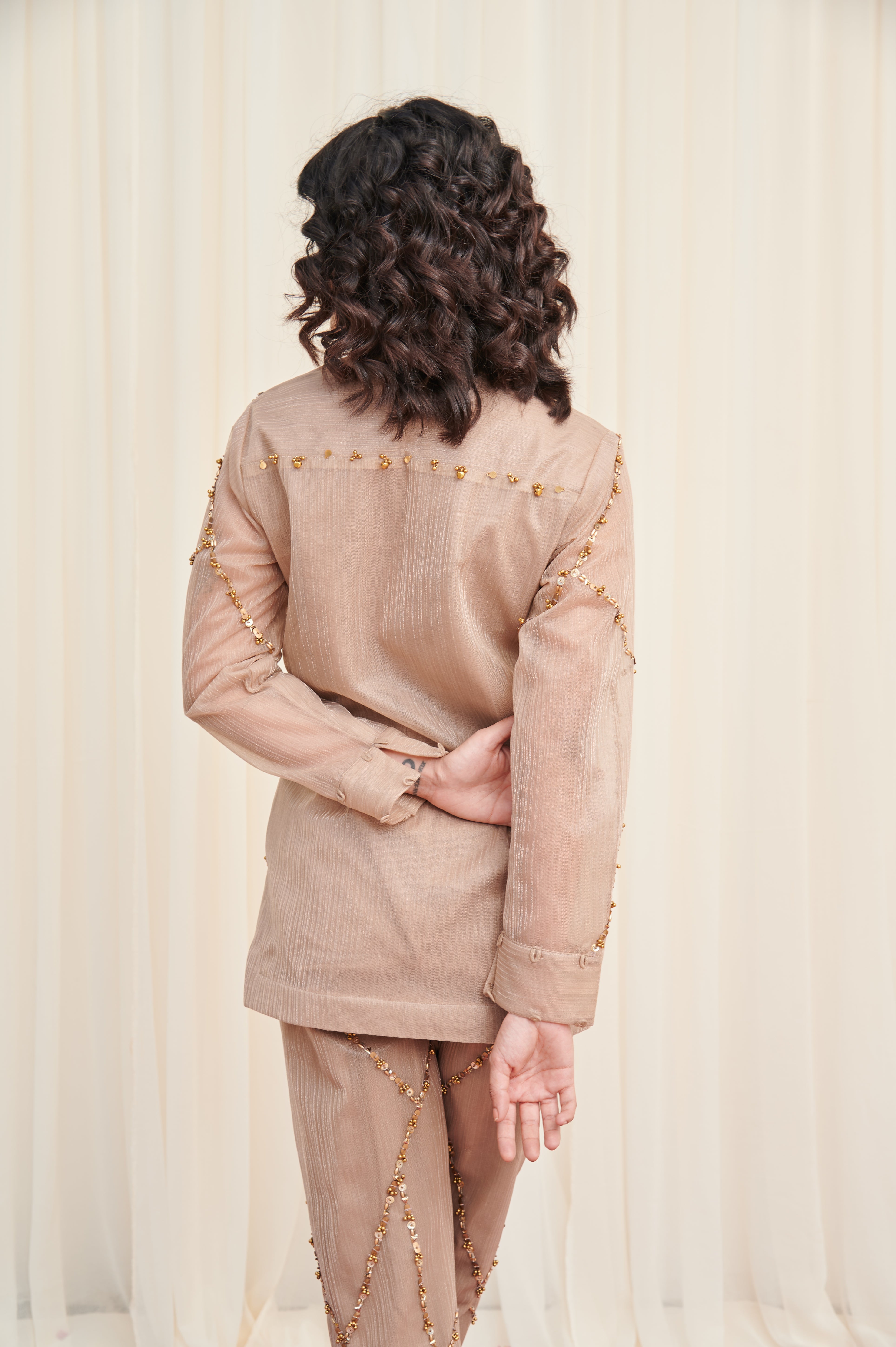 Chatura Nude hand embroidered Shirt with pants