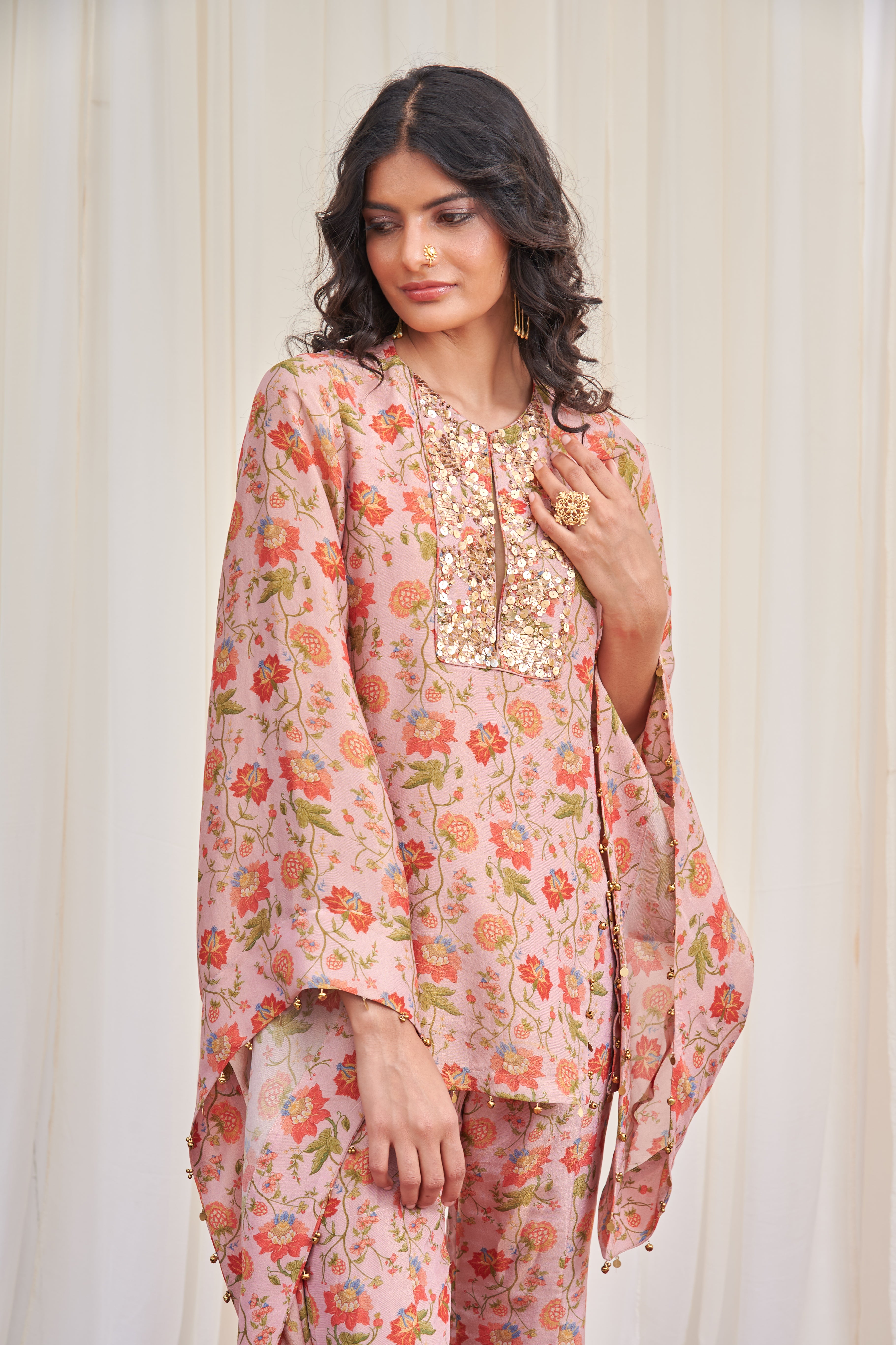 Swastika Pink Tissue Sequin Kurta with Pants