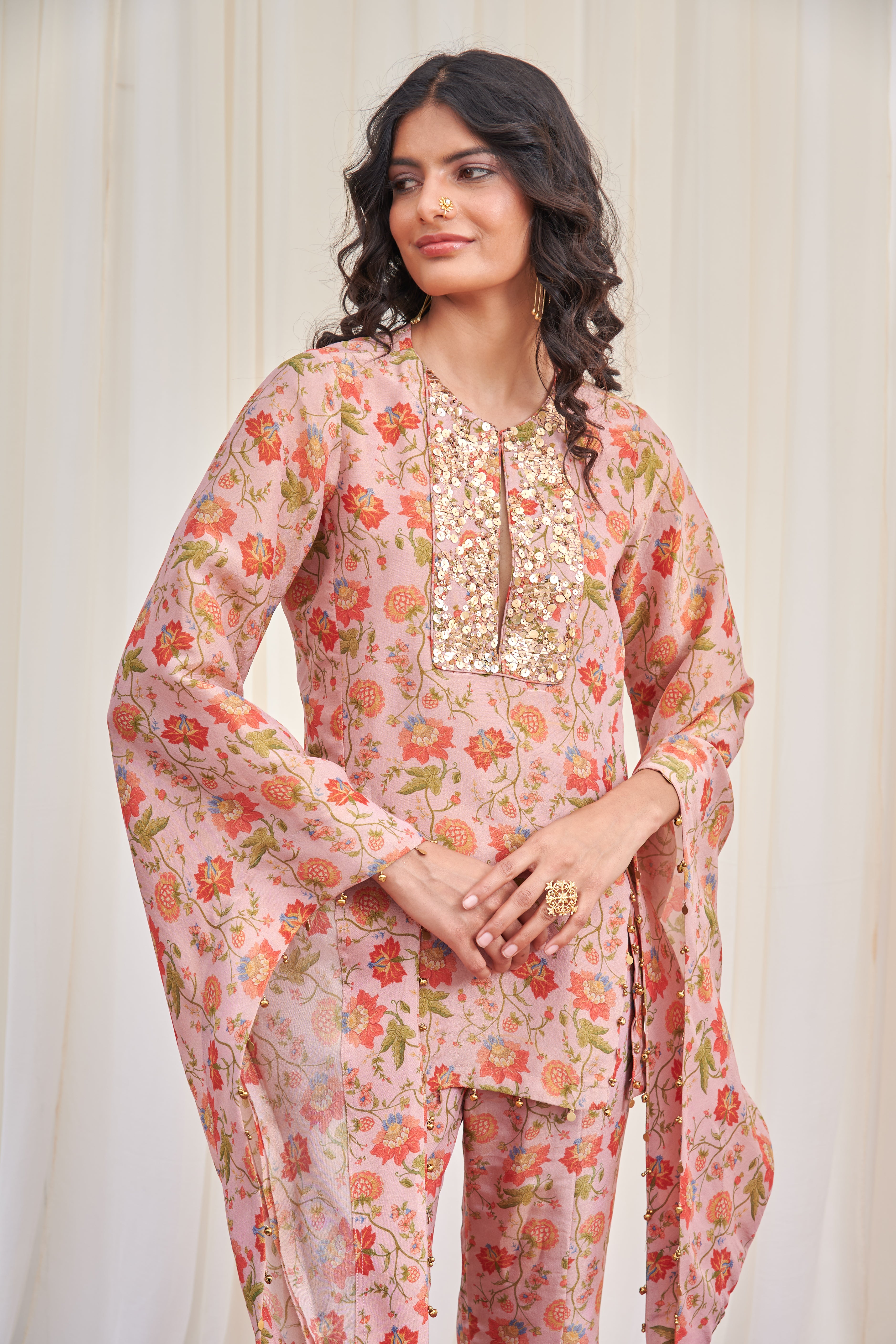 Swastika Pink Tissue Sequin Kurta with Pants