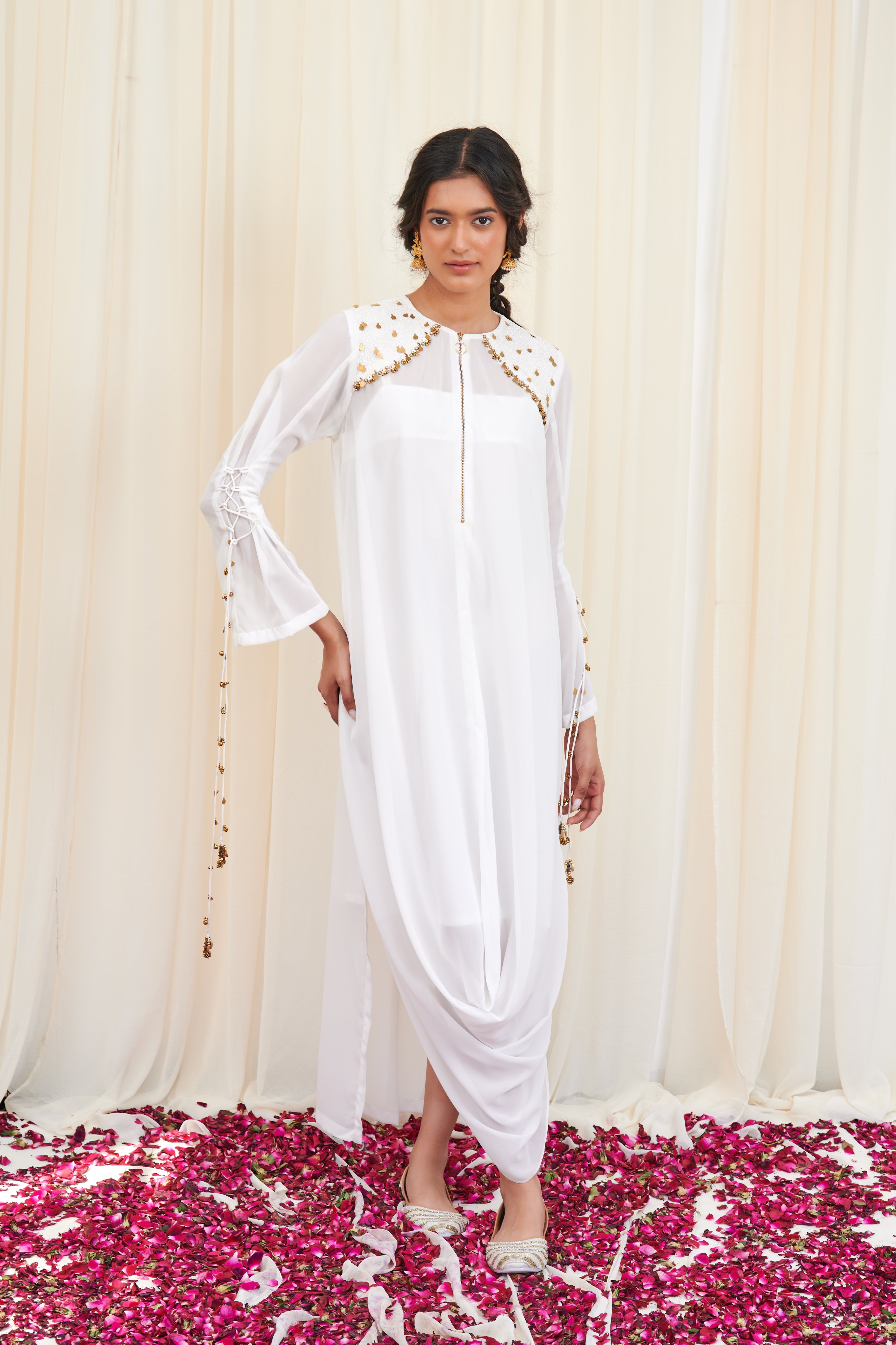 Mukula White georegette hand Embroidered Dress