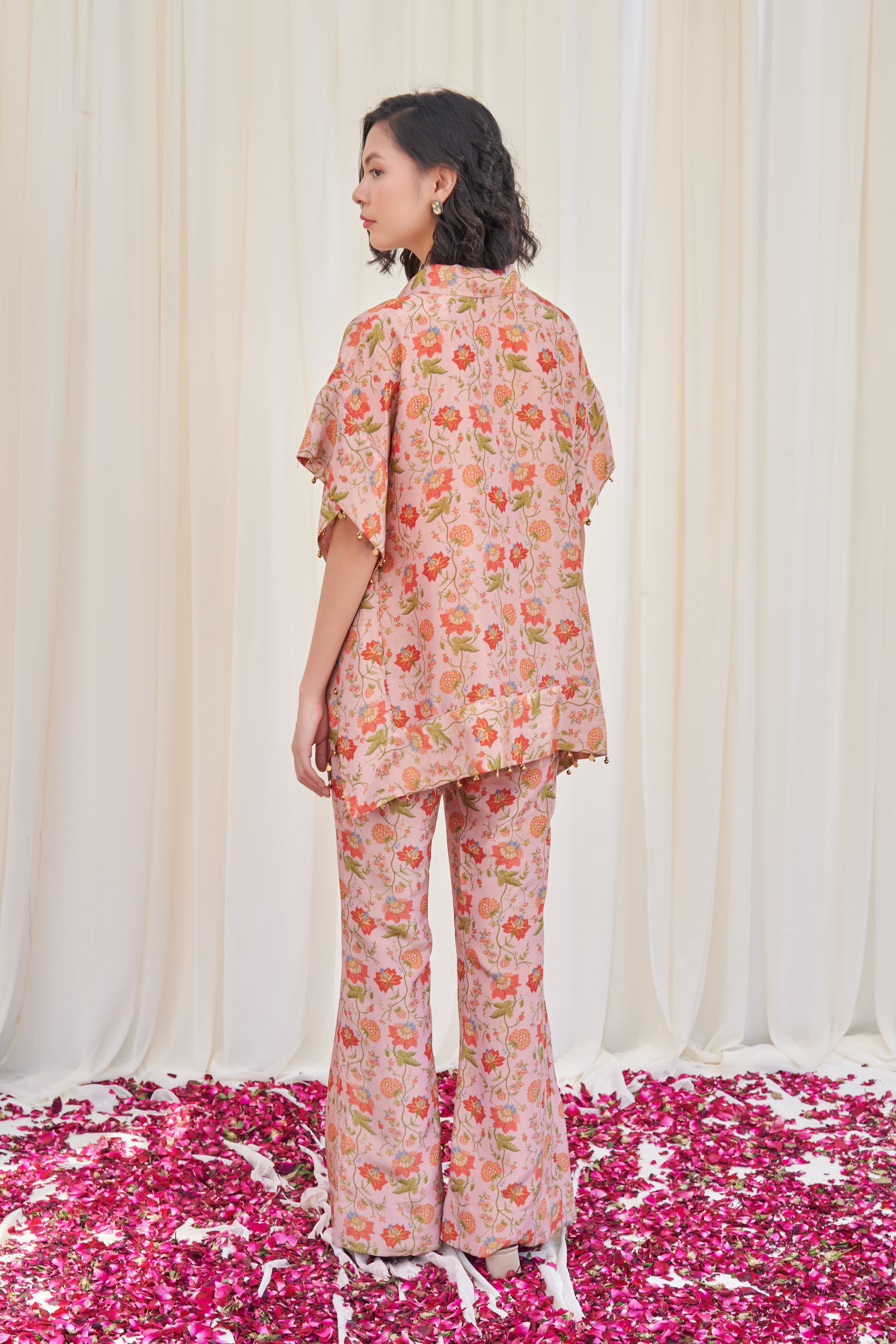 Shuktund Pink Tissue Floral Printed Top with pants