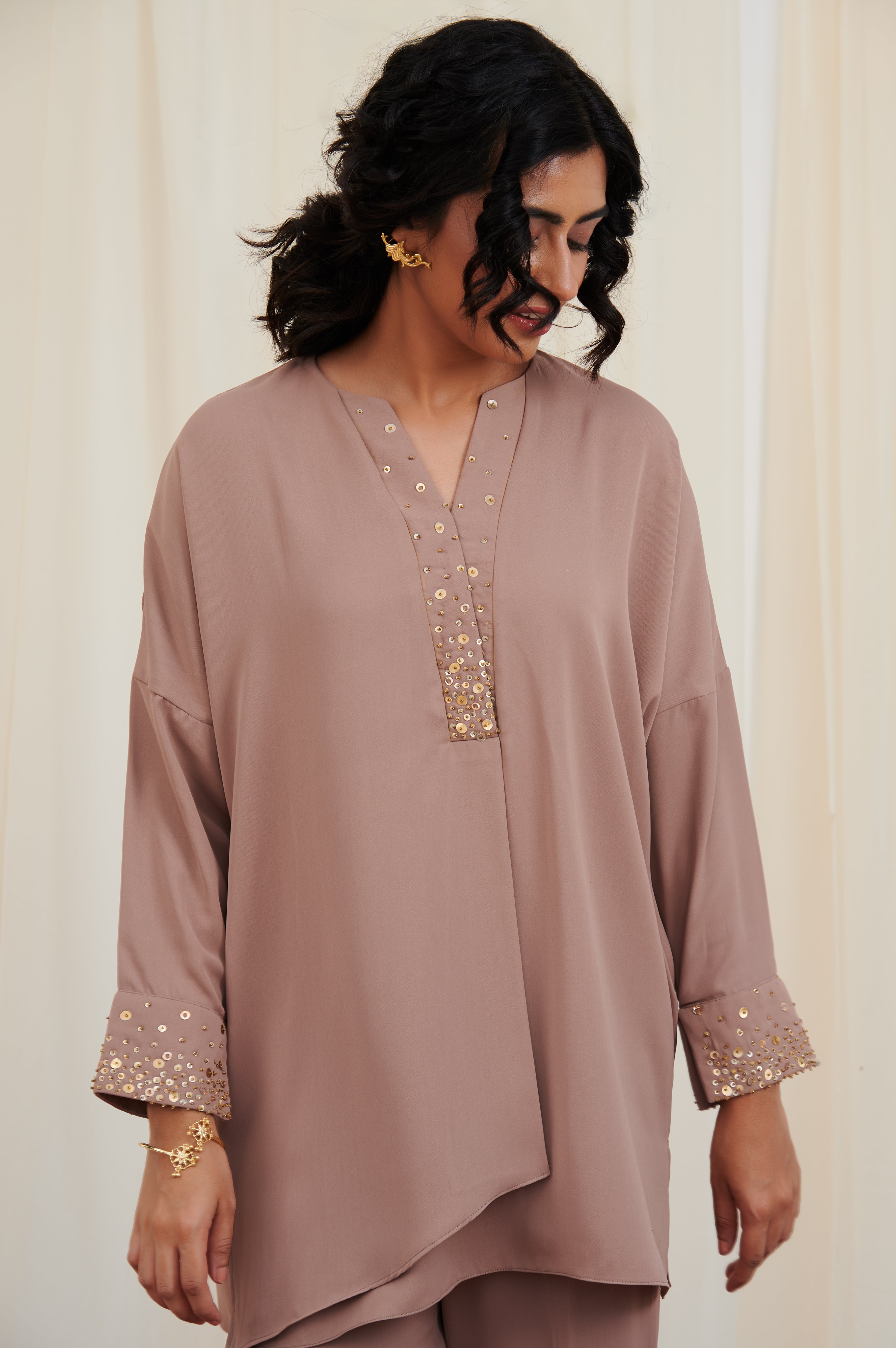 Ardhchandra Nude Georgette top with pants