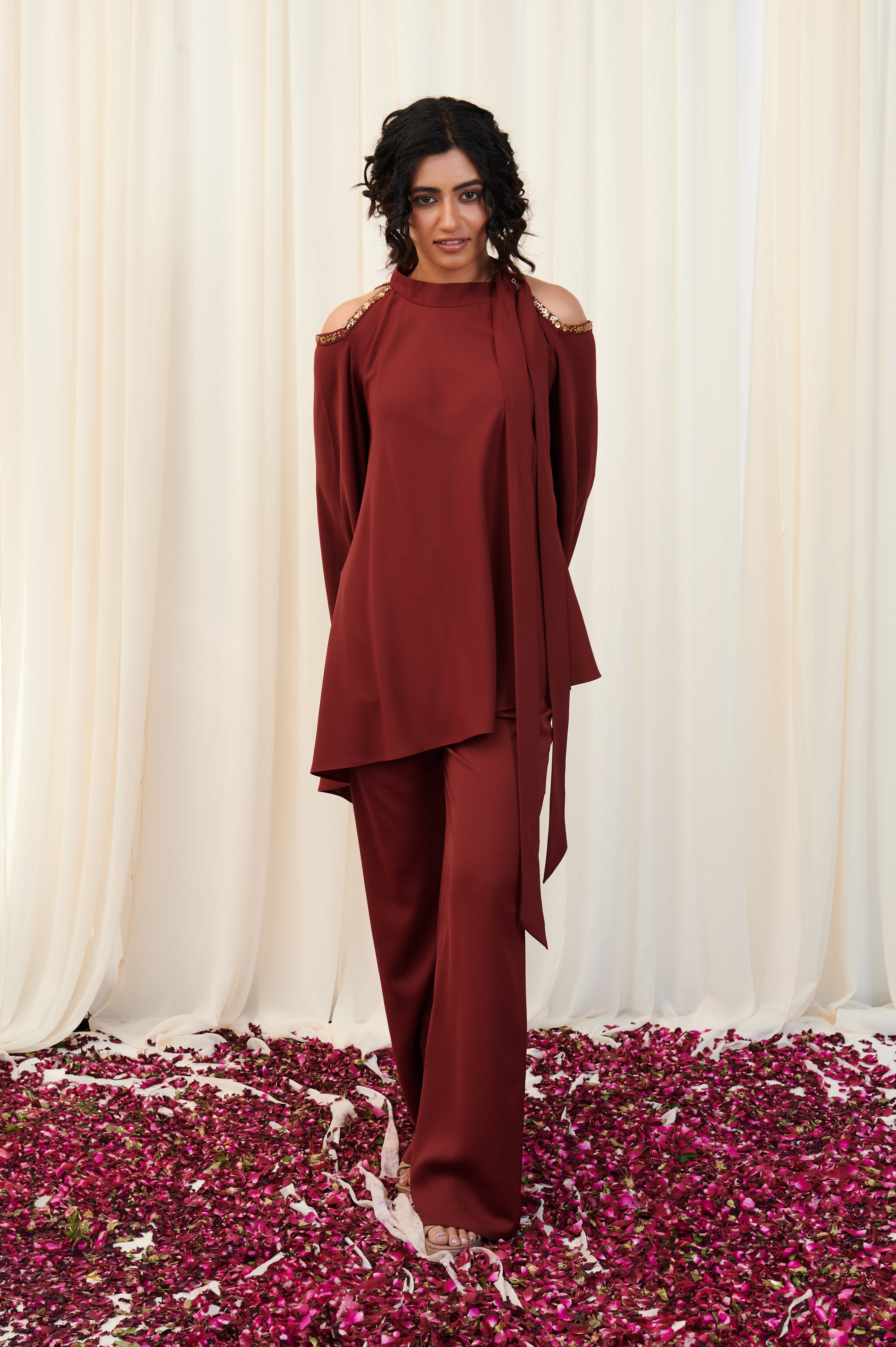 Paash Maroon Crepe Top with pants