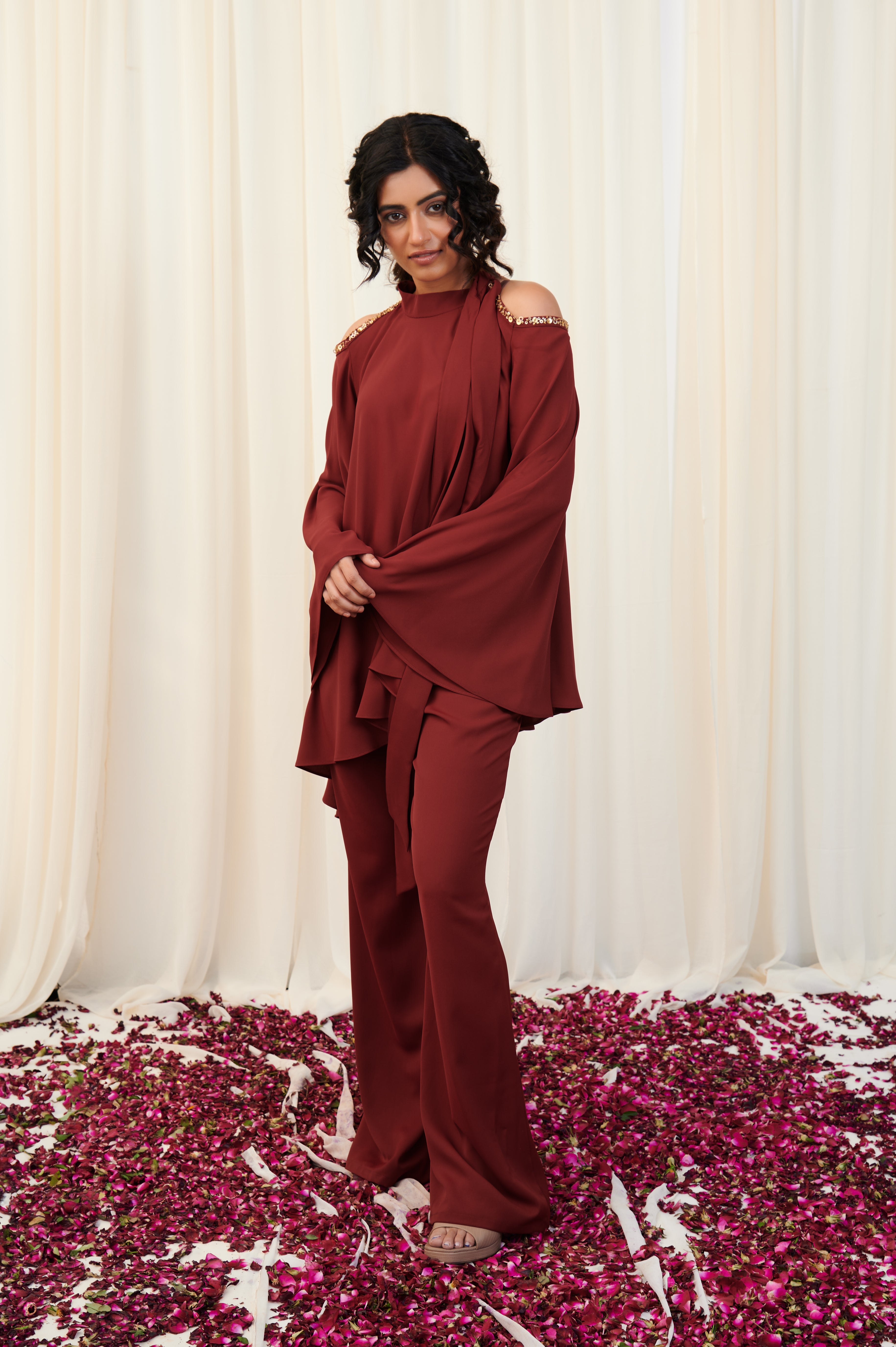 Paash Maroon Crepe Top with pants