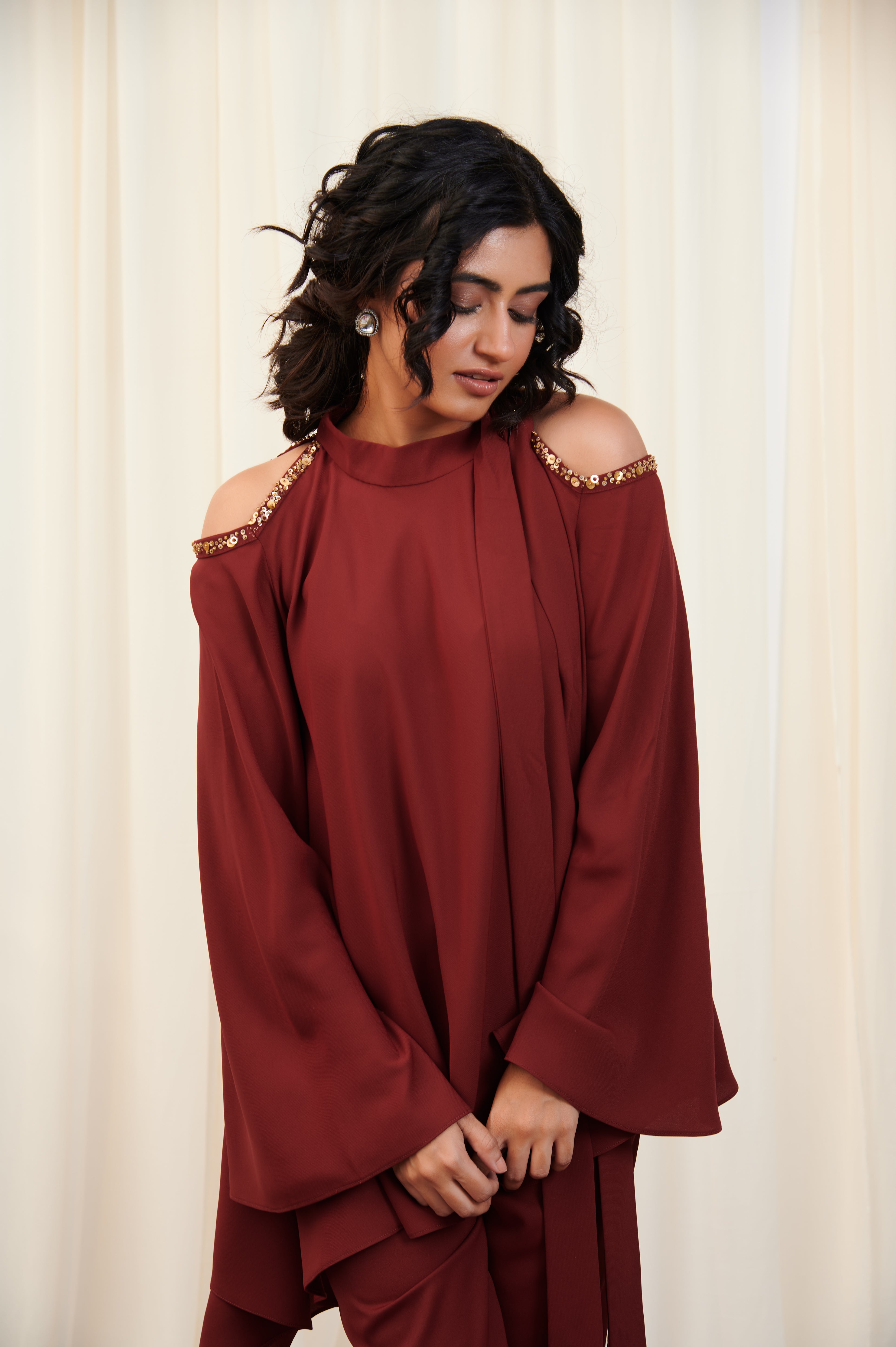 Paash Maroon Crepe Top with pants