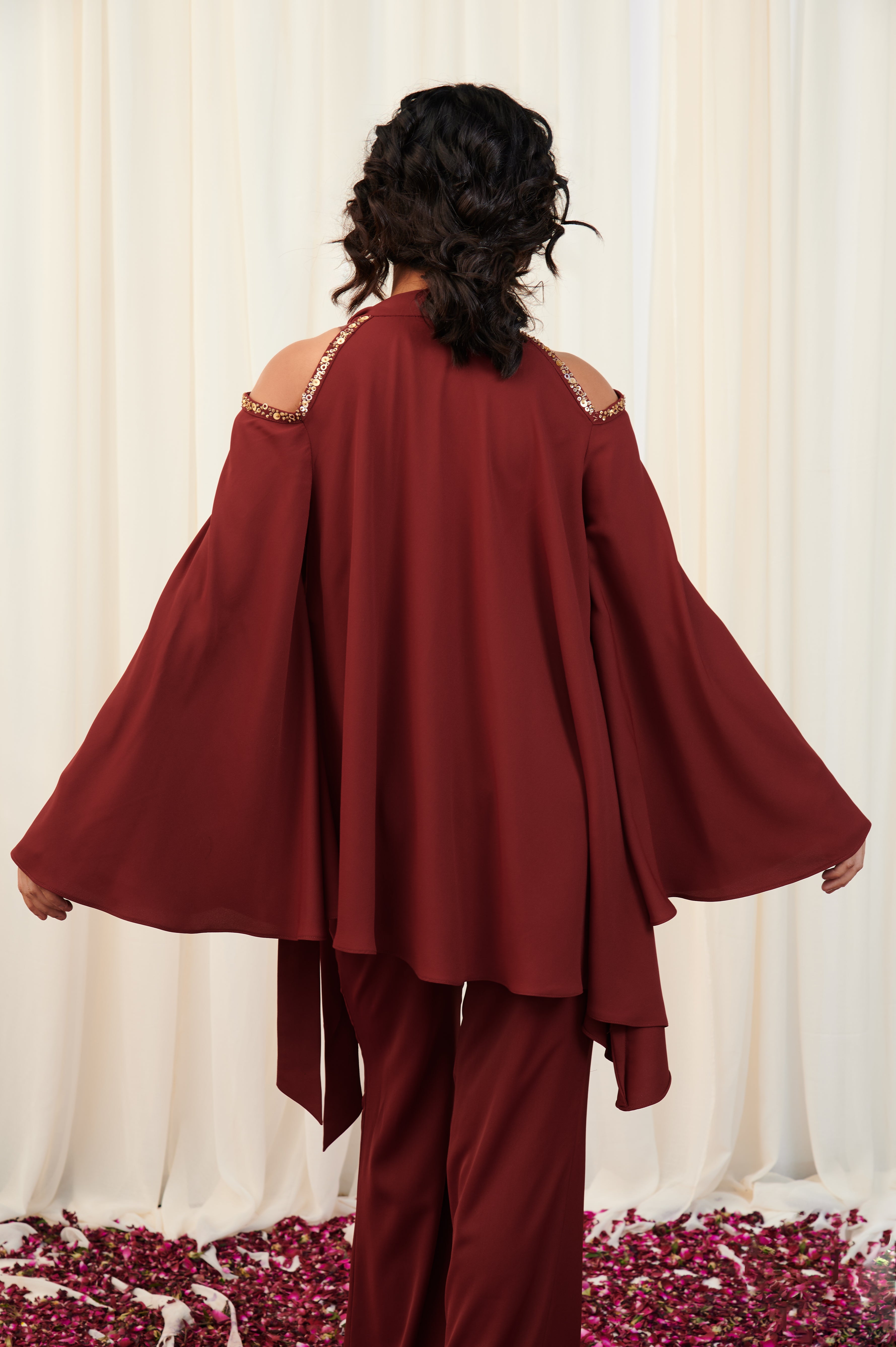 Paash Maroon Crepe Top with pants