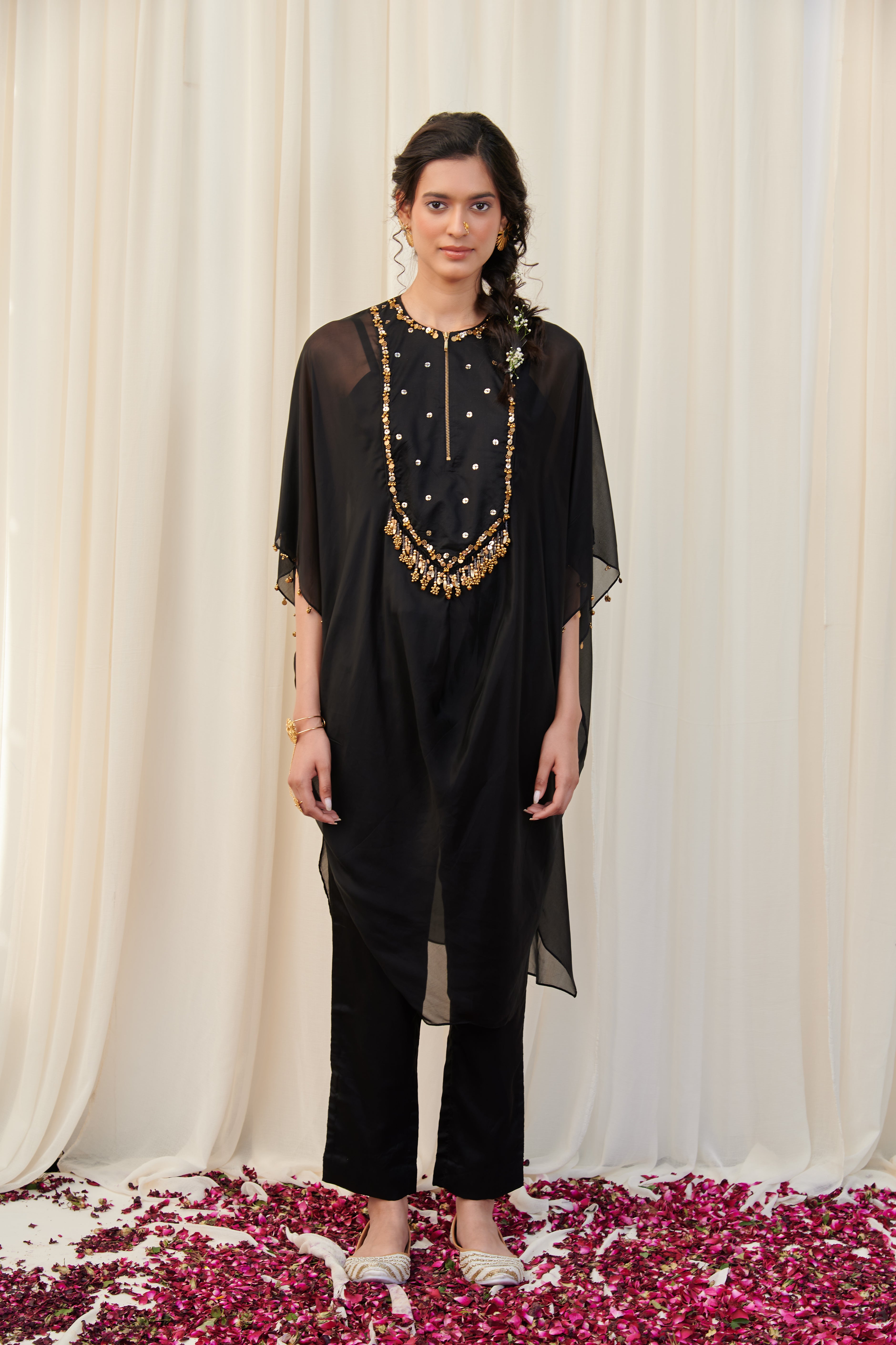 Keelak Black Organza Embroidered Kurta with pants