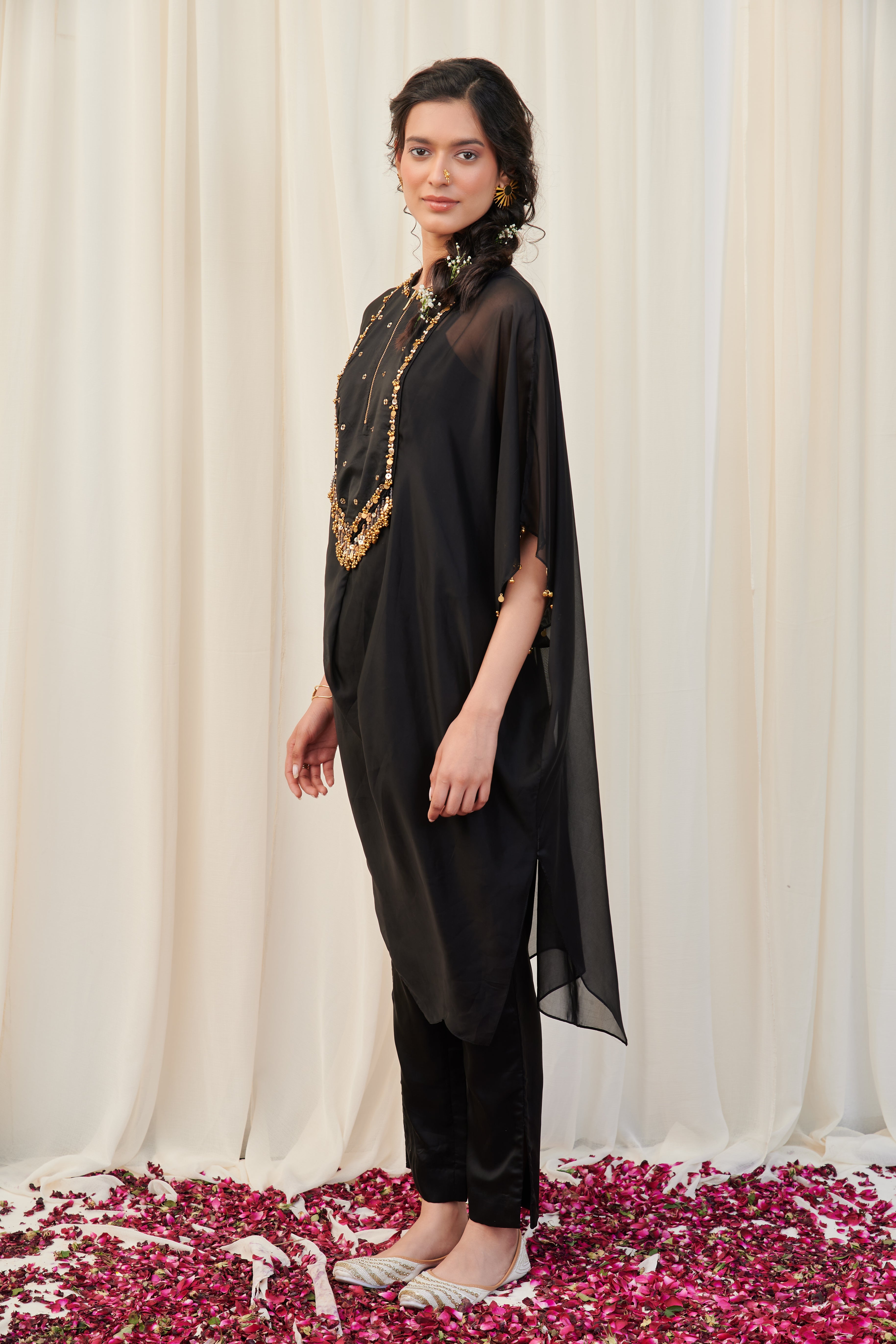 Keelak Black Organza Embroidered Kurta with pants