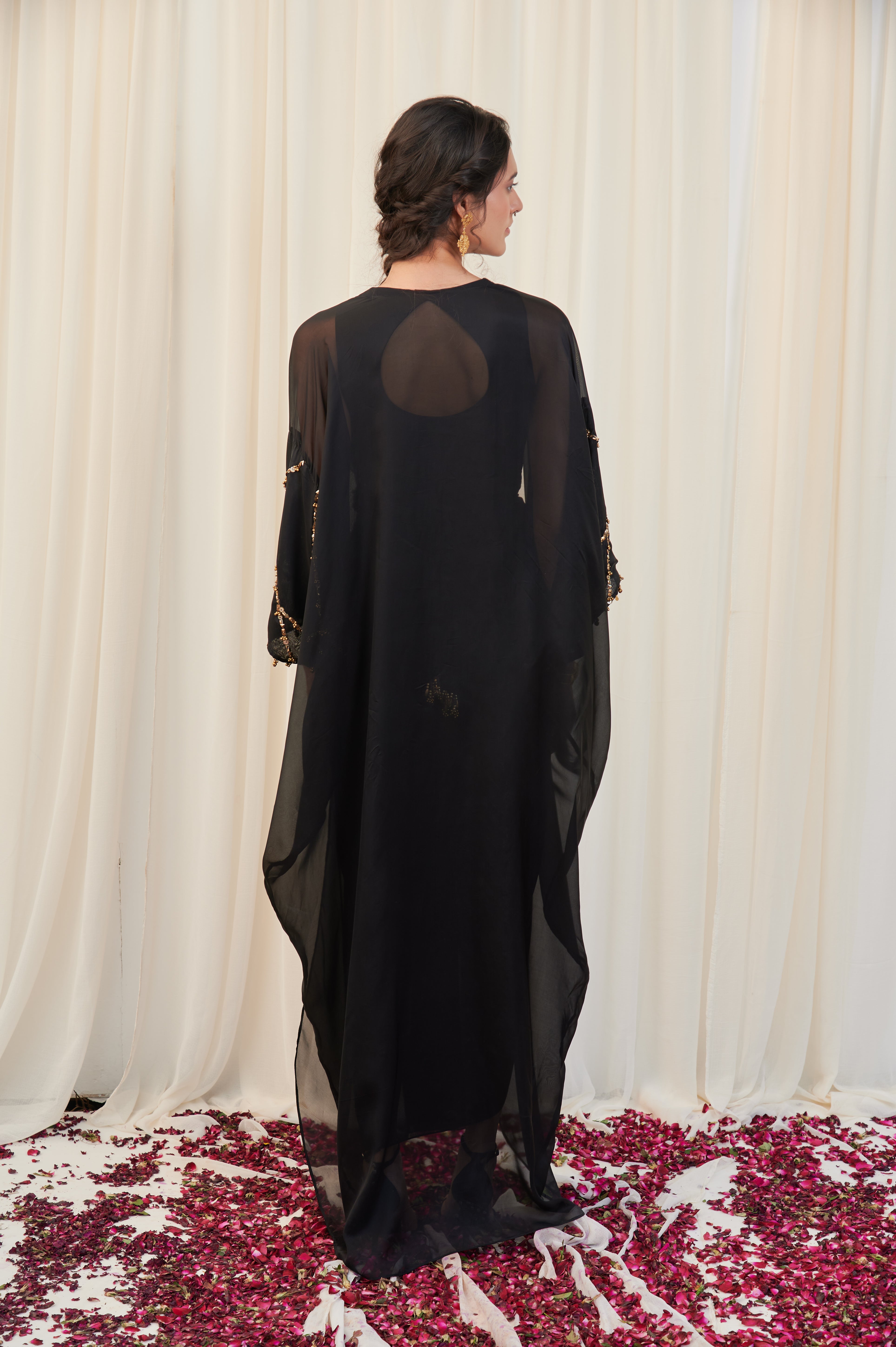 Sampata set Black Drape Dress with Embroiered Belt and Cape