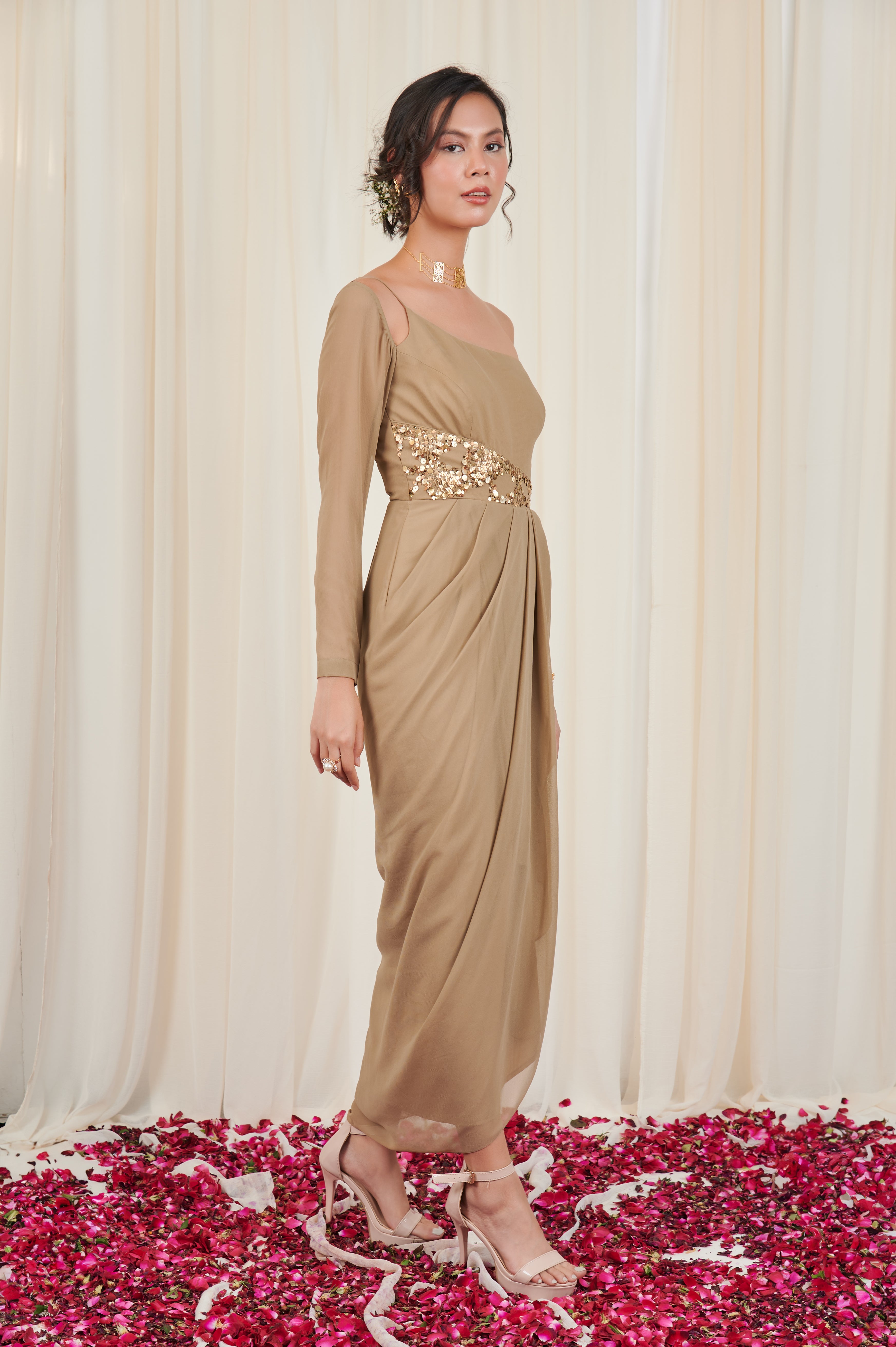 Trishool dress Beige hand Stitched Sequin Dress