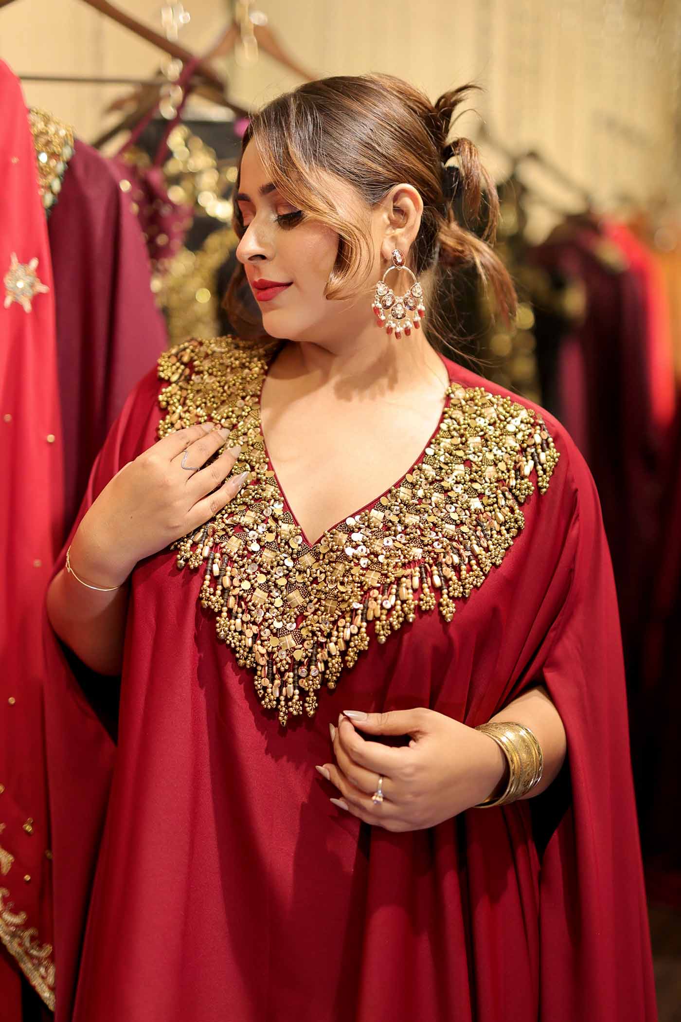 Bhramara Maroon Hand Embroidered Voluminous Cape with Sharara